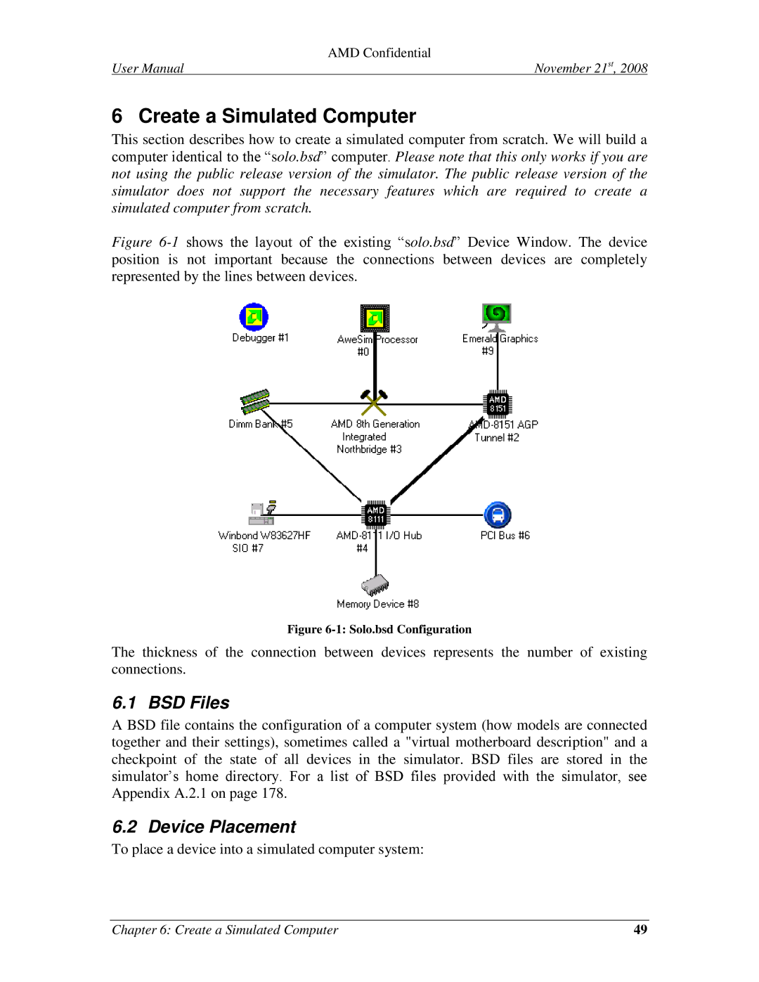 AMD 4.4.5 user manual Create a Simulated Computer, BSD Files, Device Placement 