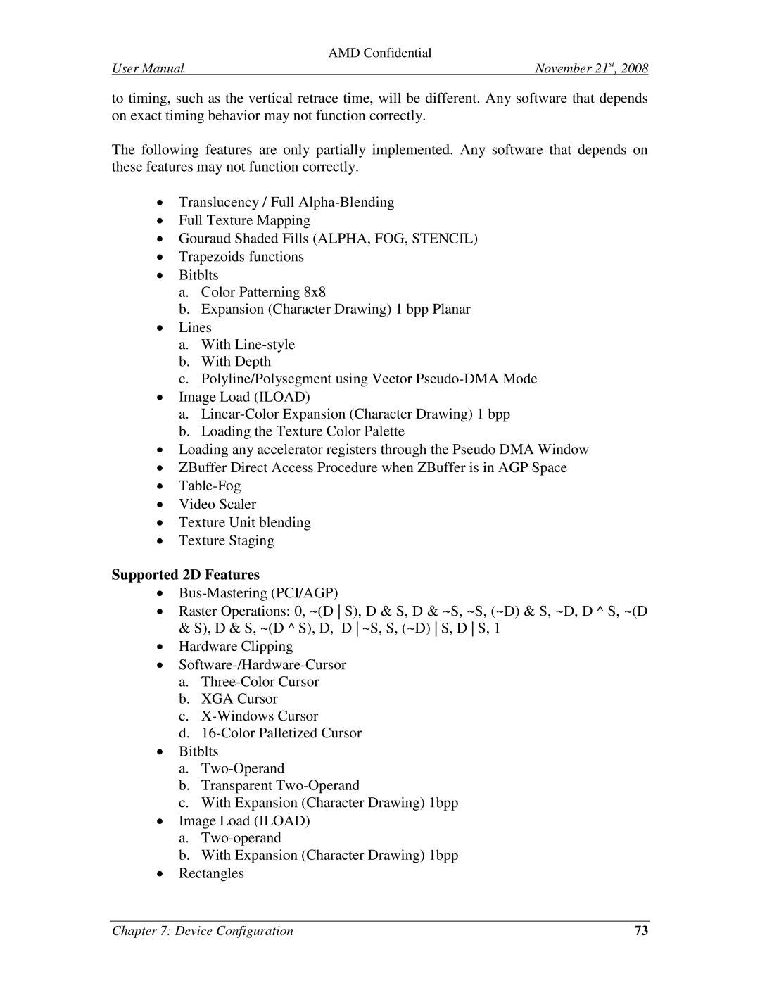 AMD 4.4.5 user manual Supported 2D Features 