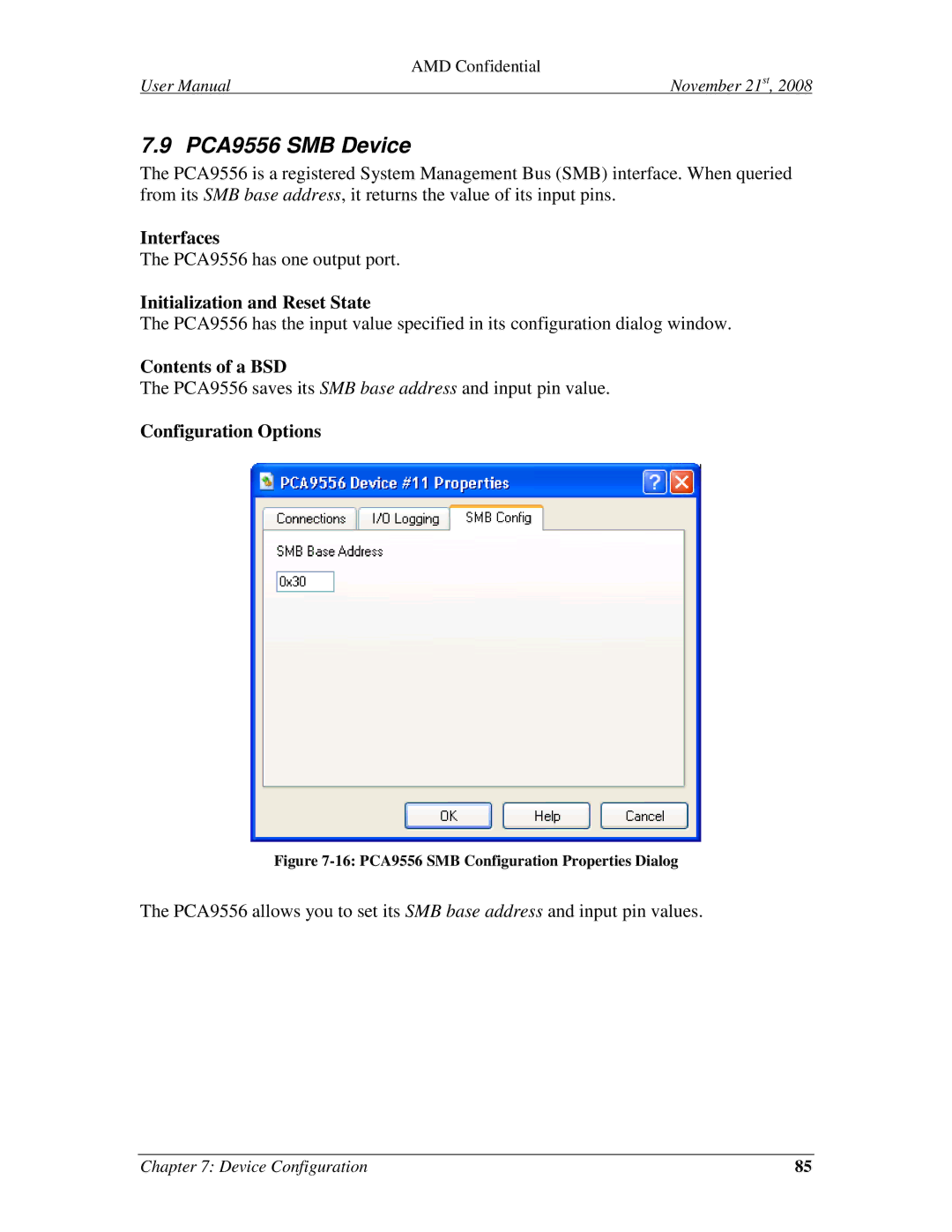 AMD 4.4.5 user manual PCA9556 SMB Device, 16 PCA9556 SMB Configuration Properties Dialog 