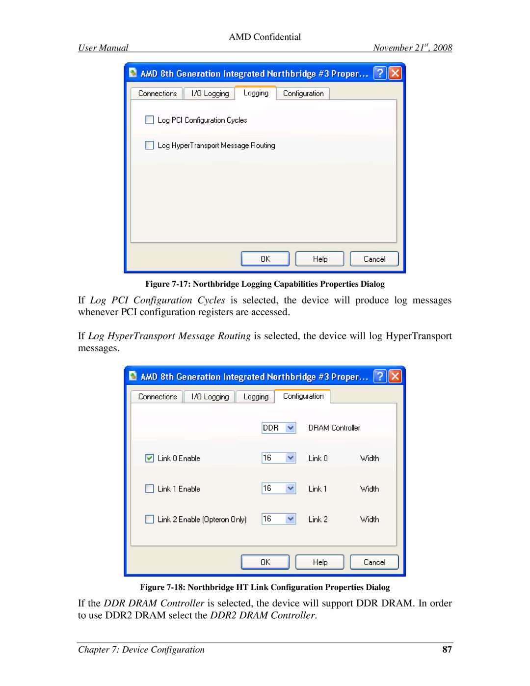 AMD 4.4.5 user manual Northbridge Logging Capabilities Properties Dialog 