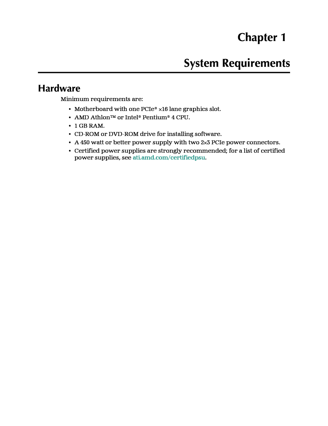 AMD 4850 manual Chapter System Requirements, Hardware 