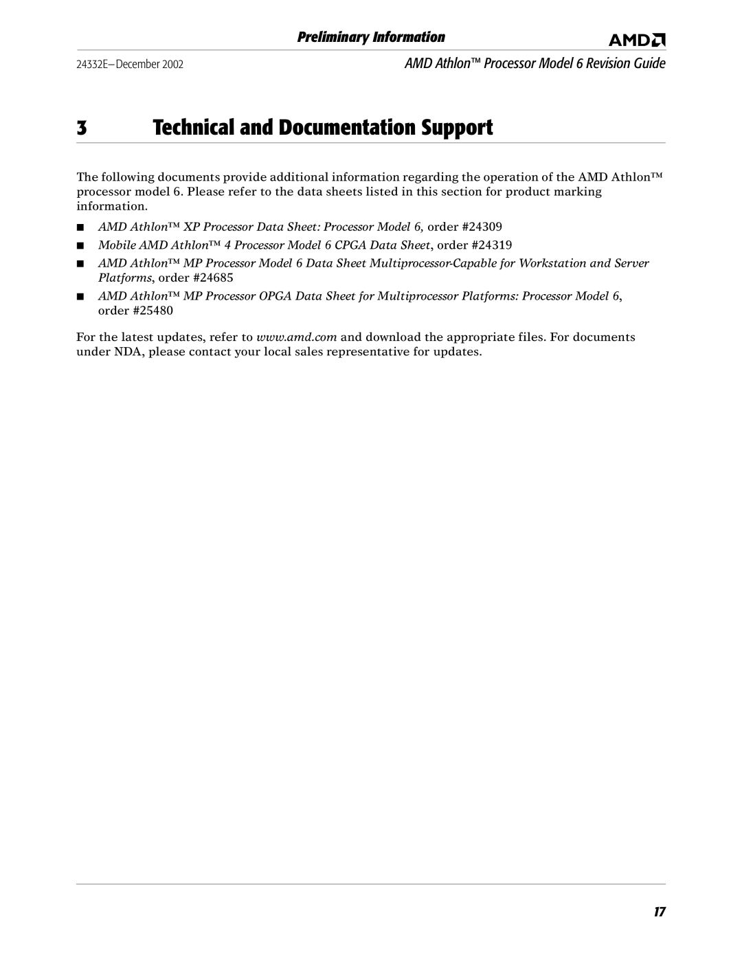 AMD 6 manual Technical and Documentation Support 