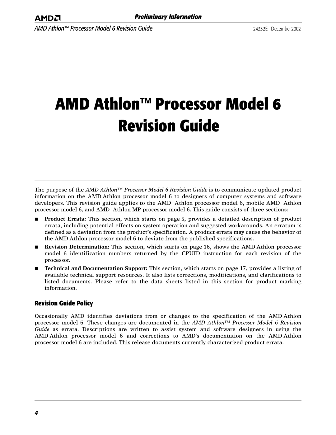 AMD 6 manual AMD Athlon Processor Model Revision Guide 