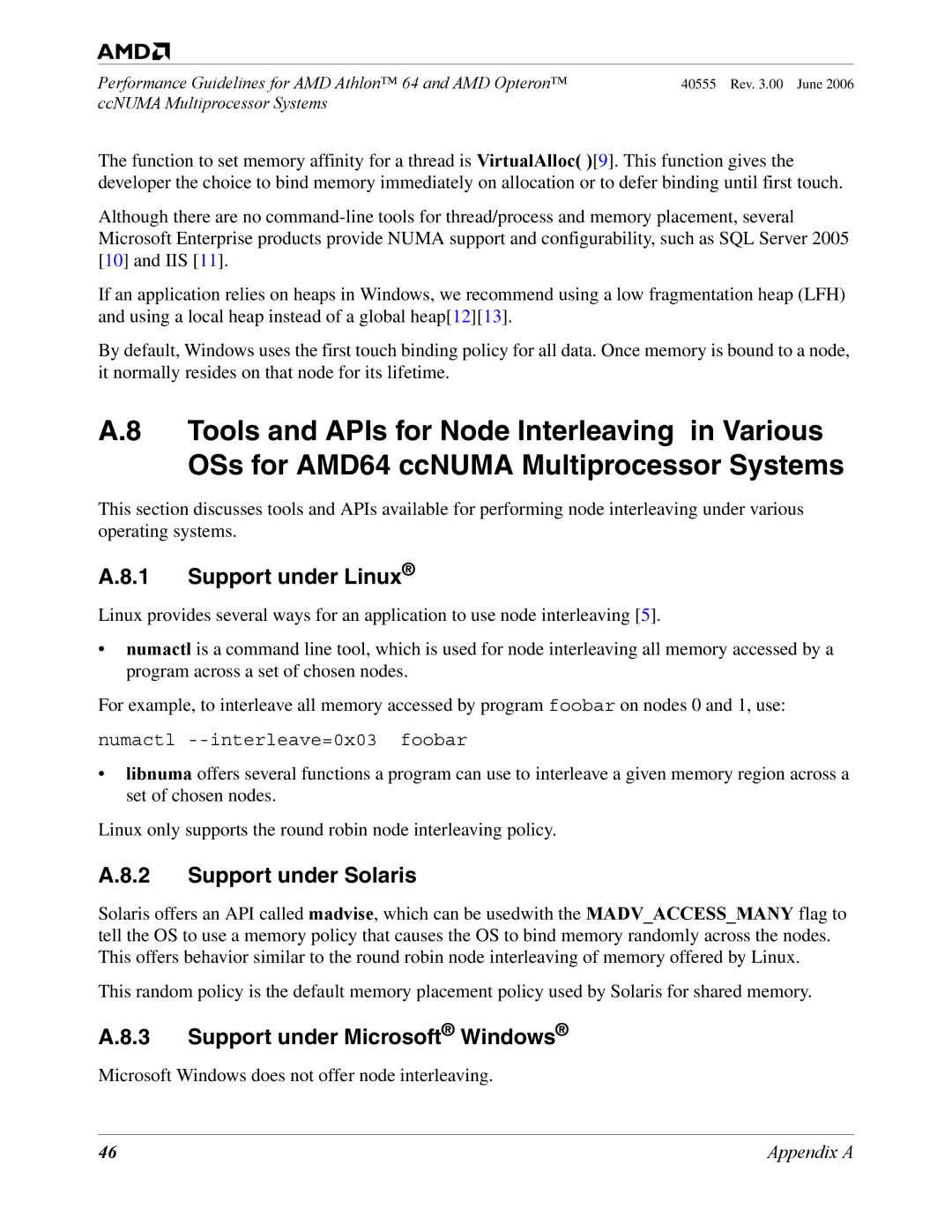 AMD 64 manual Microsoft Windows does not offer node interleaving 