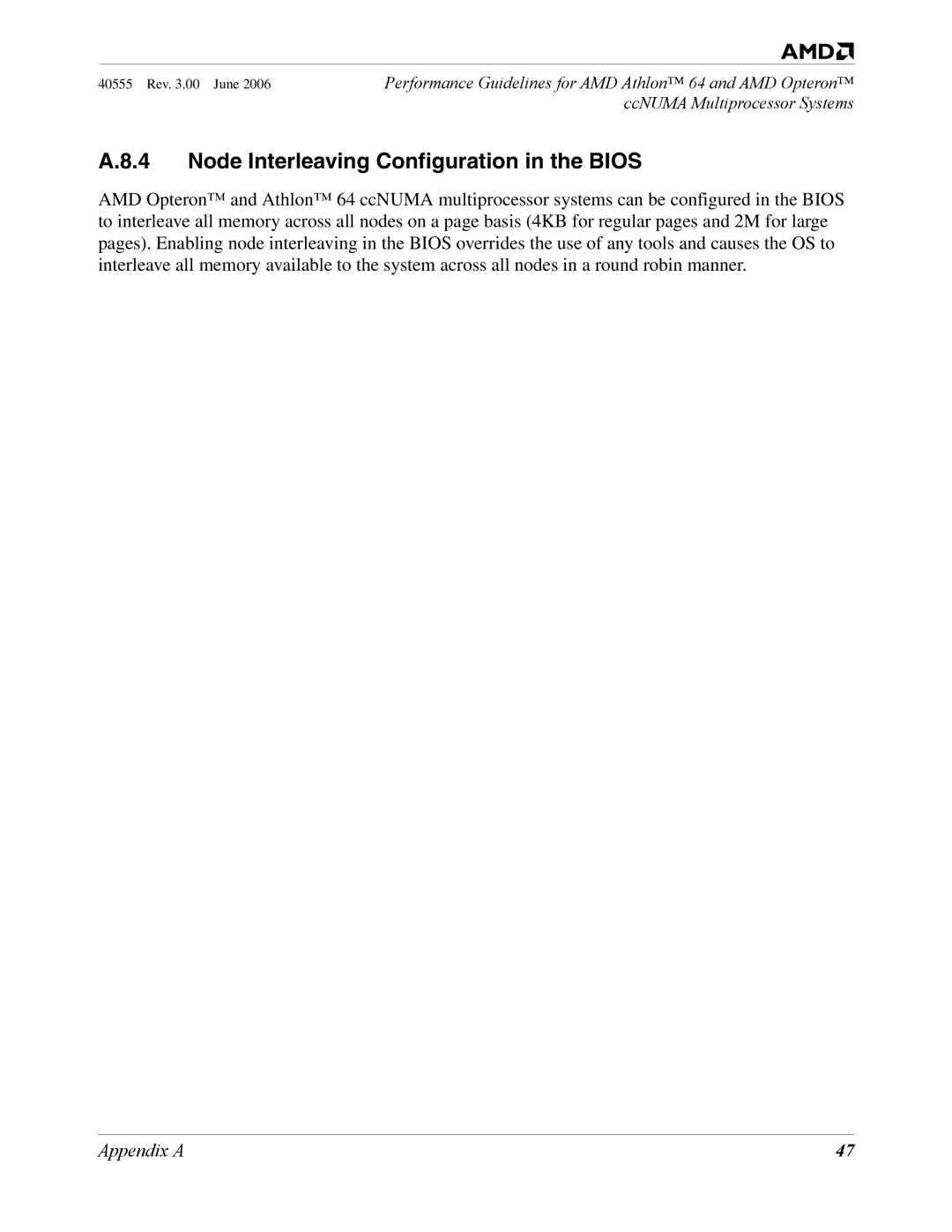 AMD 64 manual Node Interleaving Configuration in the Bios 