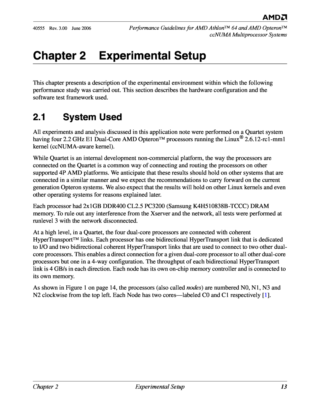 AMD 64 manual Experimental Setup, System Used, Chapter 