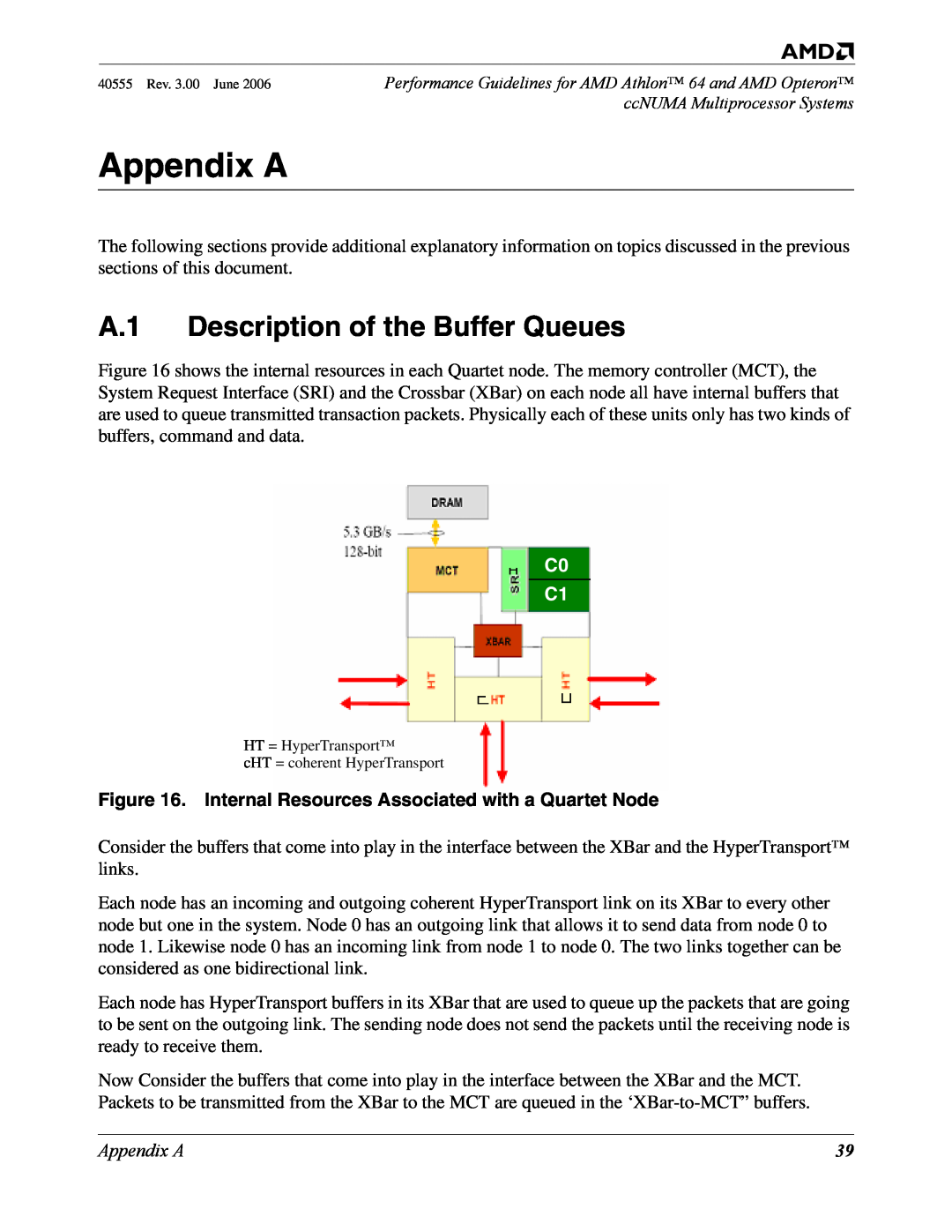 AMD 64 manual Appendix A, A.1 Description of the Buffer Queues, Internal Resources Associated with a Quartet Node, C0 C1 