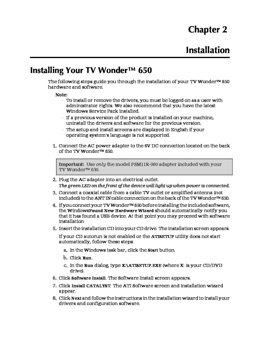 AMD 650 manual Chapter Installation, Installing Your TV Wonder 