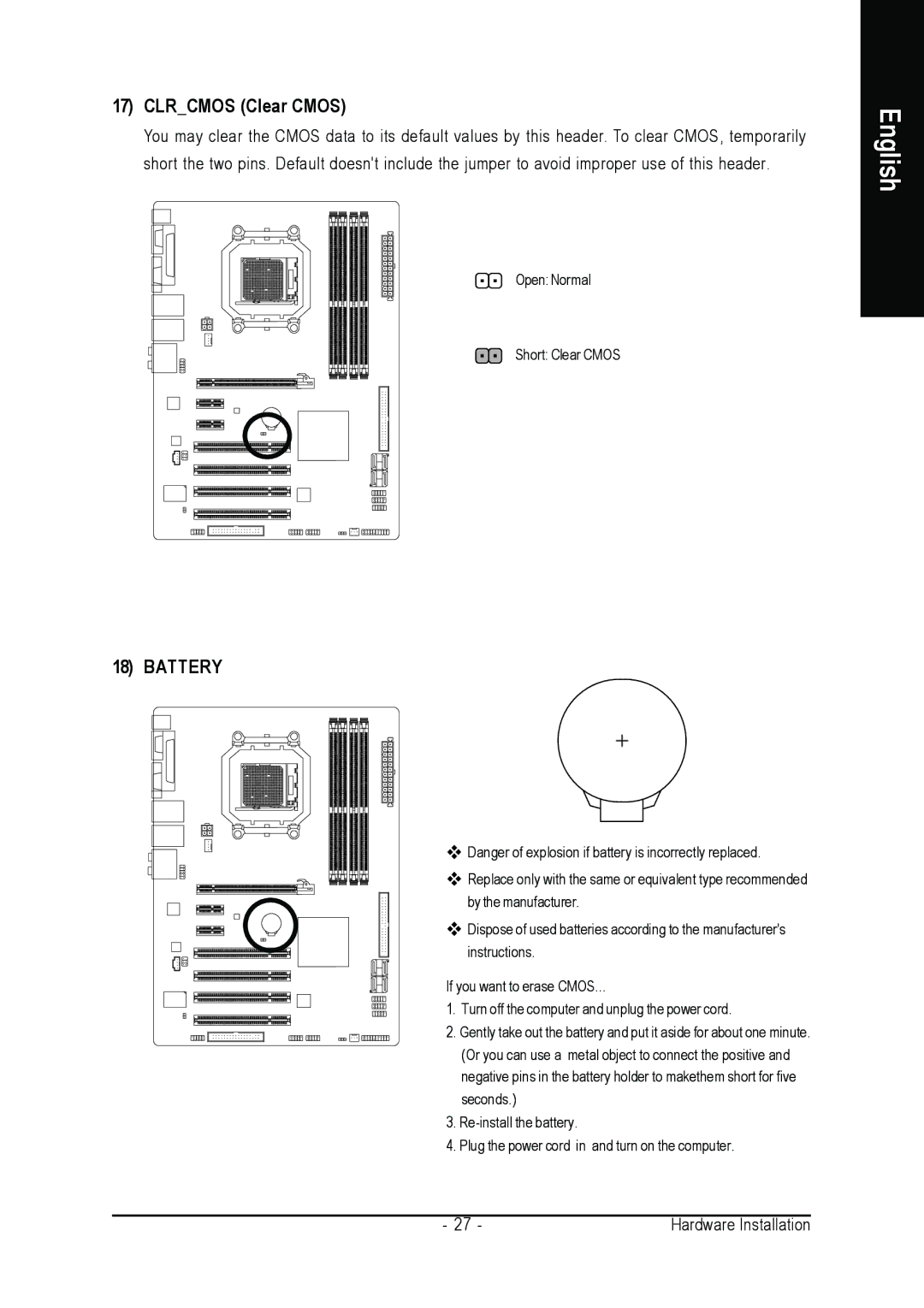 AMD 701P47156 user manual Clrcmos Clear Cmos 