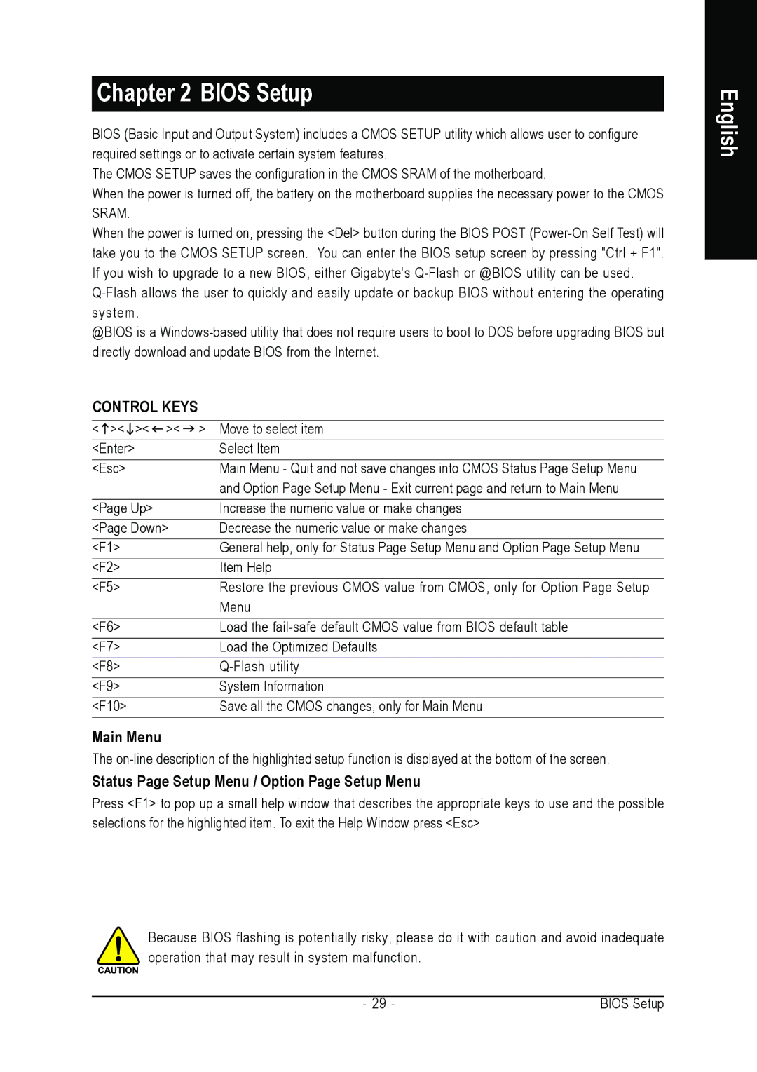 AMD 701P47156 user manual Main Menu, Status Page Setup Menu / Option Page Setup Menu 