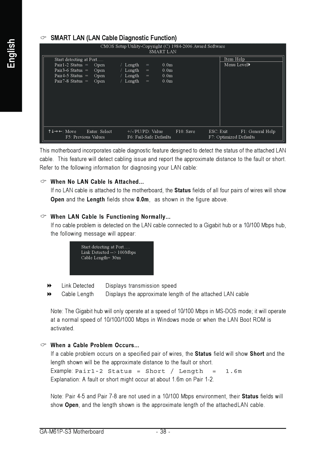 AMD 701P47156 user manual Smart LAN LAN Cable Diagnostic Function, When No LAN Cable Is Attached 