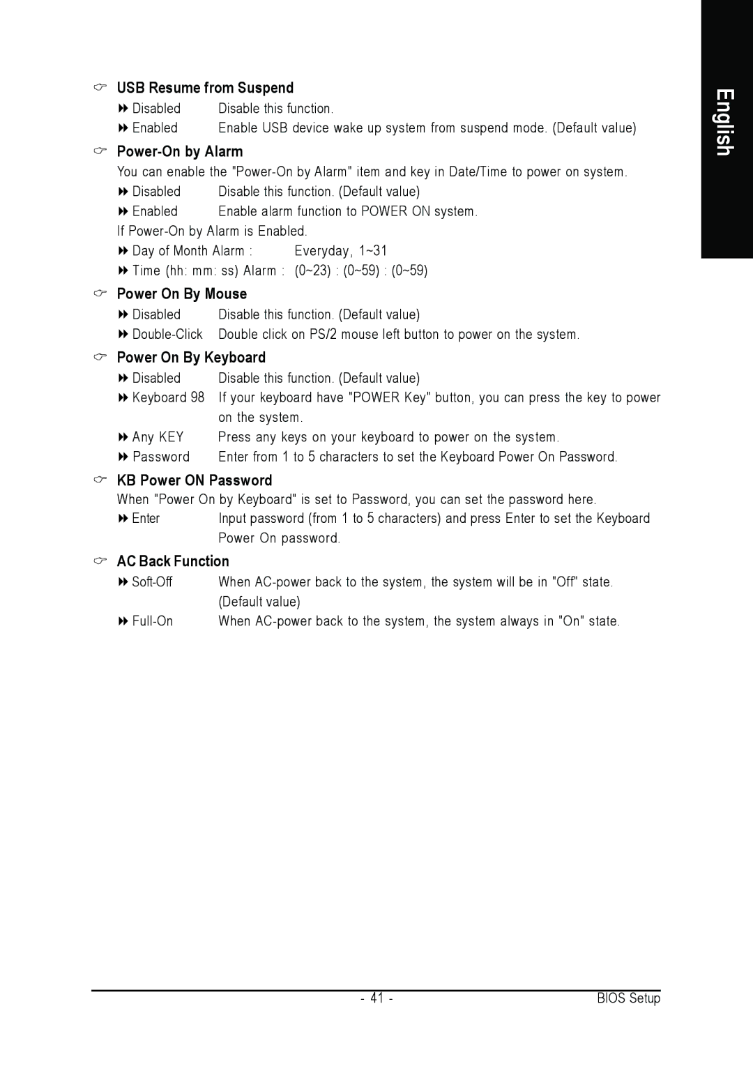 AMD 701P47156 USB Resume from Suspend, Power-On by Alarm, Power On By Mouse, Power On By Keyboard, KB Power on Password 