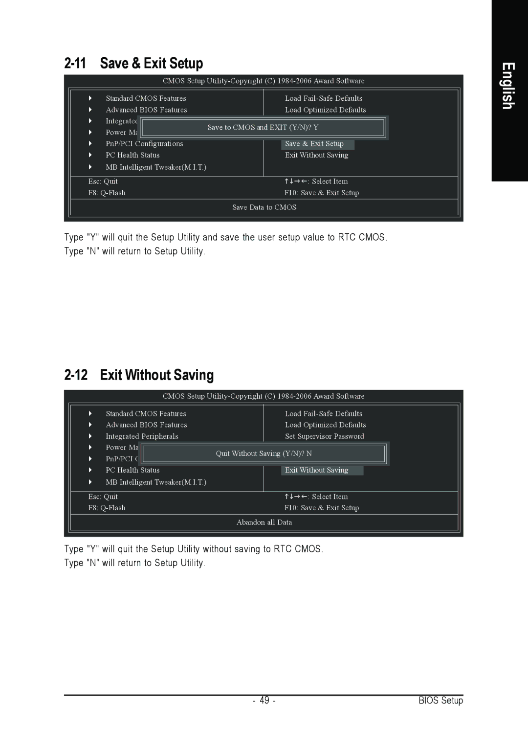 AMD 701P47156 user manual Save & Exit Setup, Exit Without Saving 