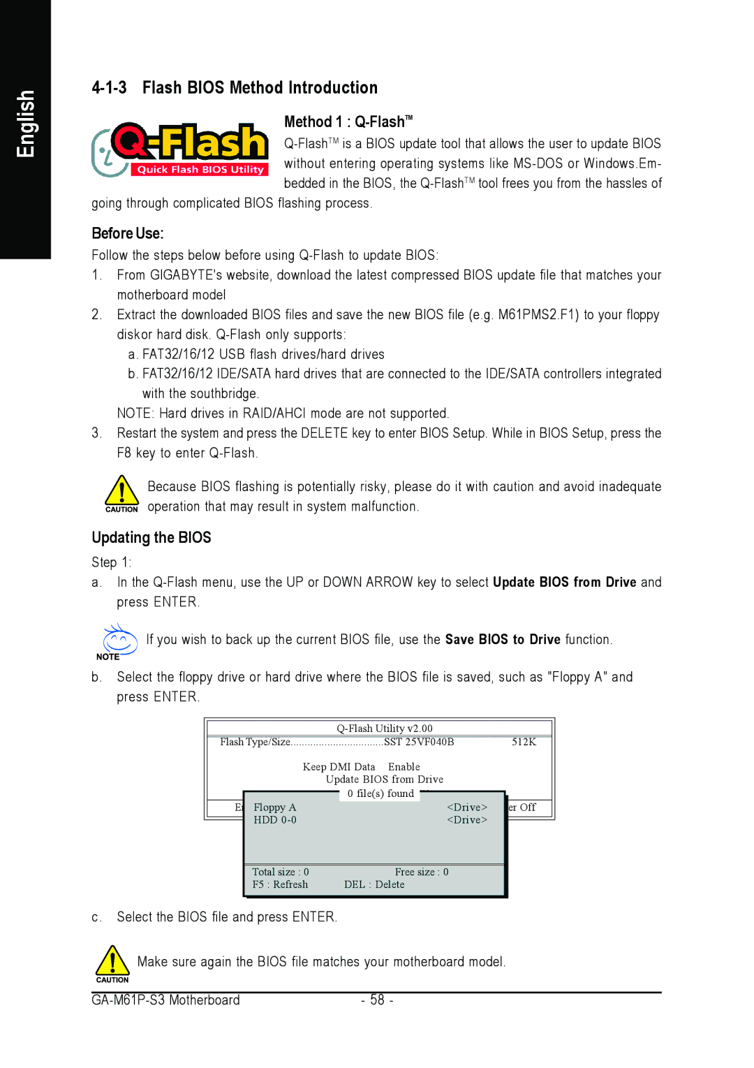 AMD 701P47156 user manual Flash Bios Method Introduction, Method 1 Q-FlashTM, Before Use, Updating the Bios 