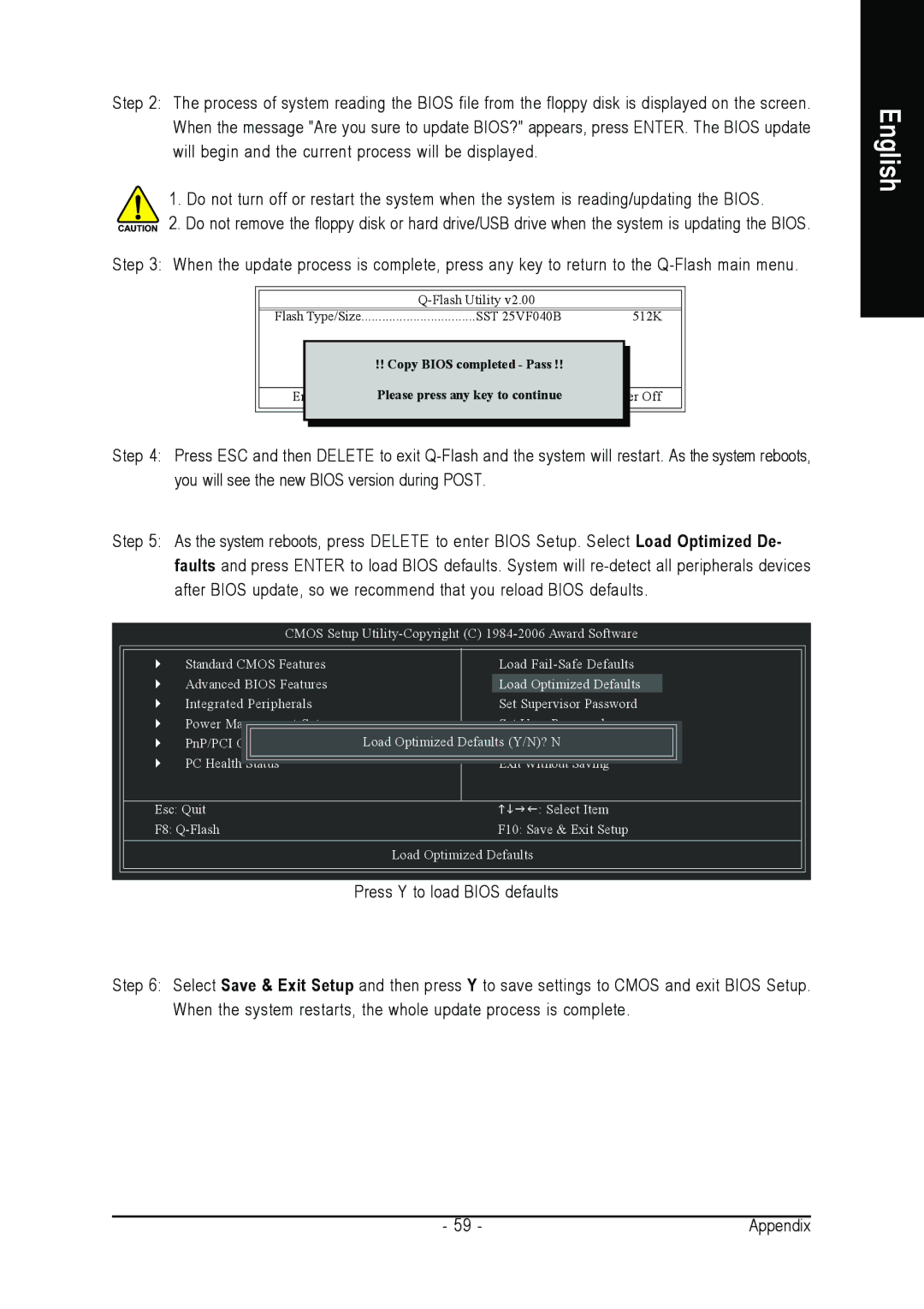 AMD 701P47156 user manual Press Y to load Bios defaults 