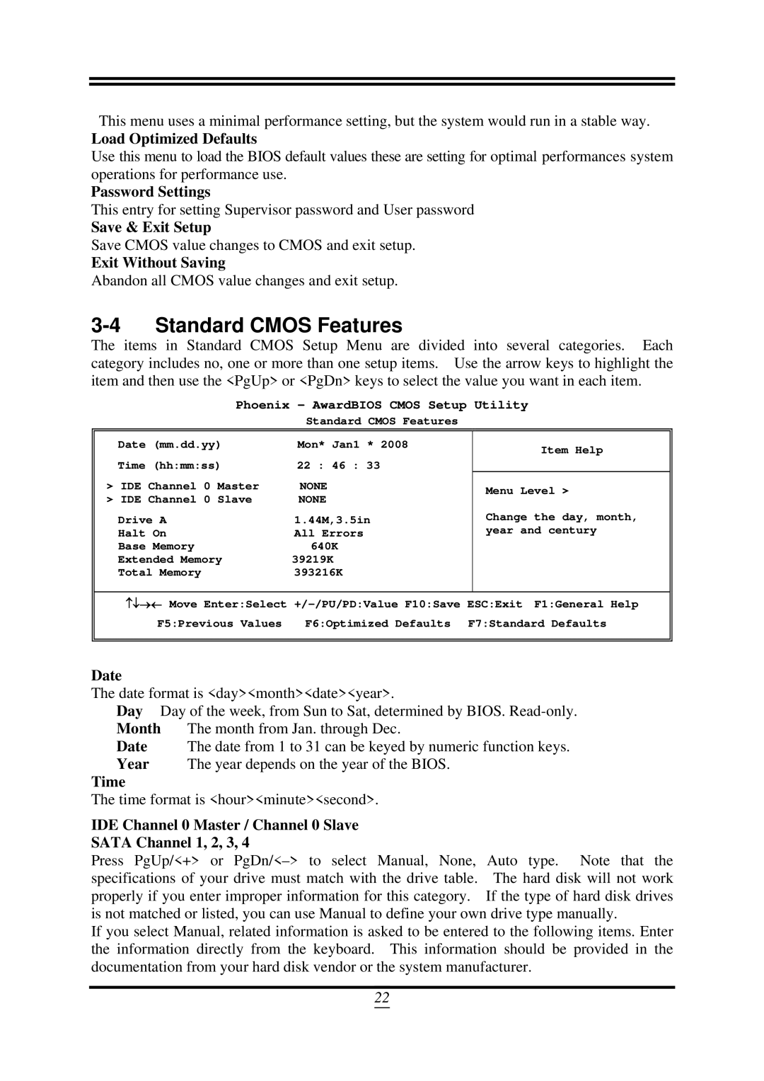 AMD SB750, 790GX user manual Standard Cmos Features 