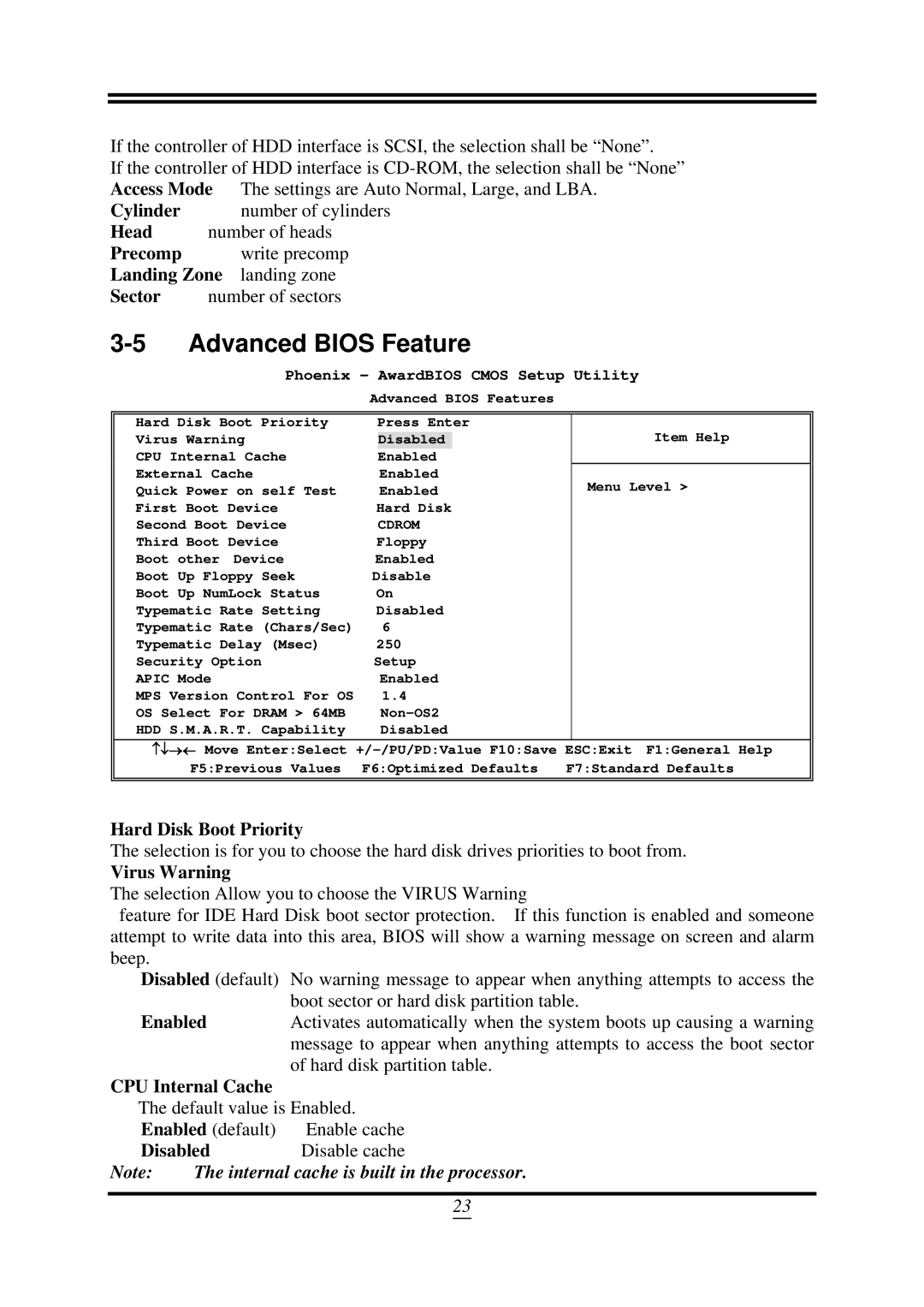 AMD 790GX, SB750 user manual Advanced Bios Feature, Hard Disk Boot Priority, Virus Warning, CPU Internal Cache 