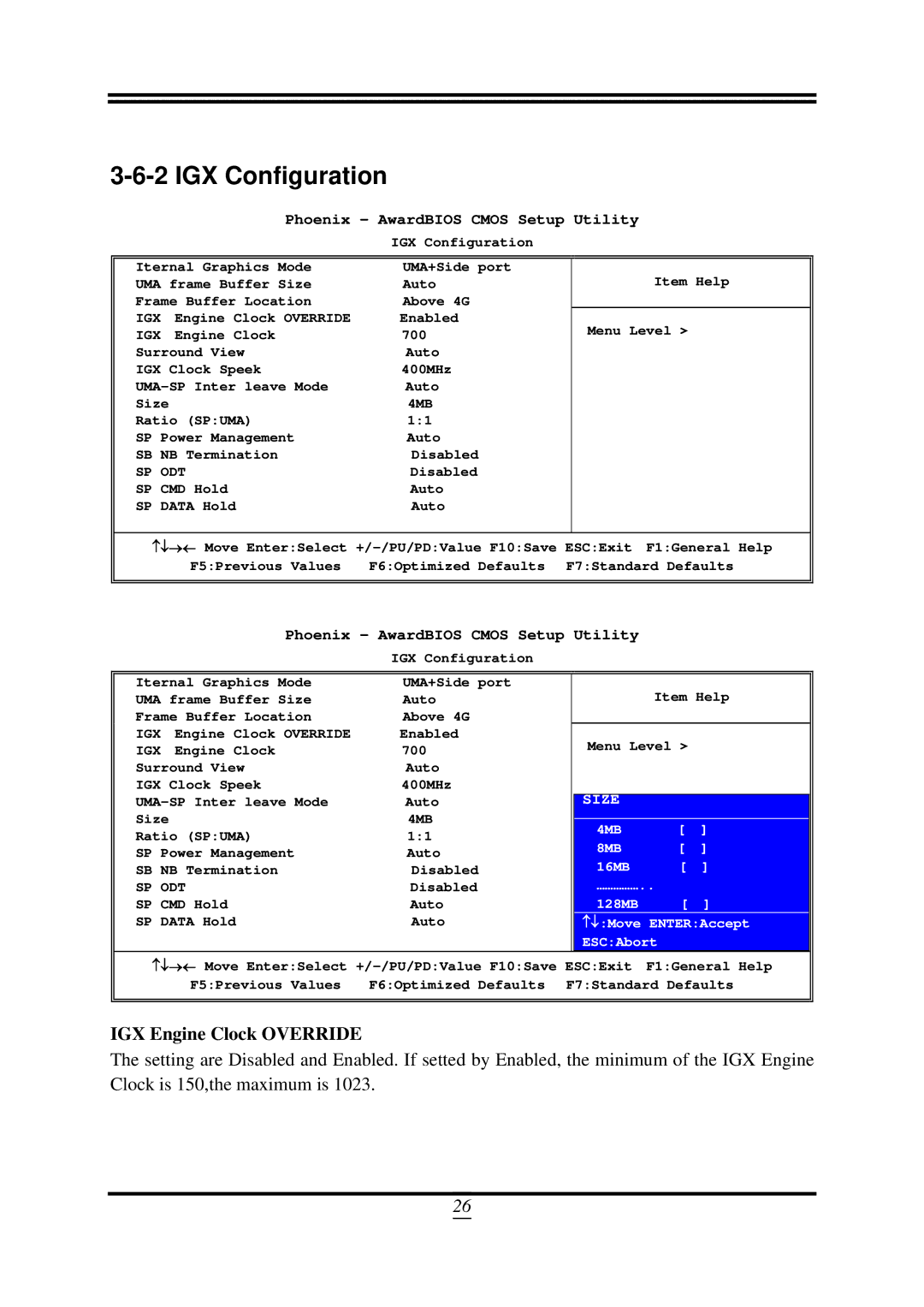 AMD SB750, 790GX user manual IGX Configuration, IGX Engine Clock Override 