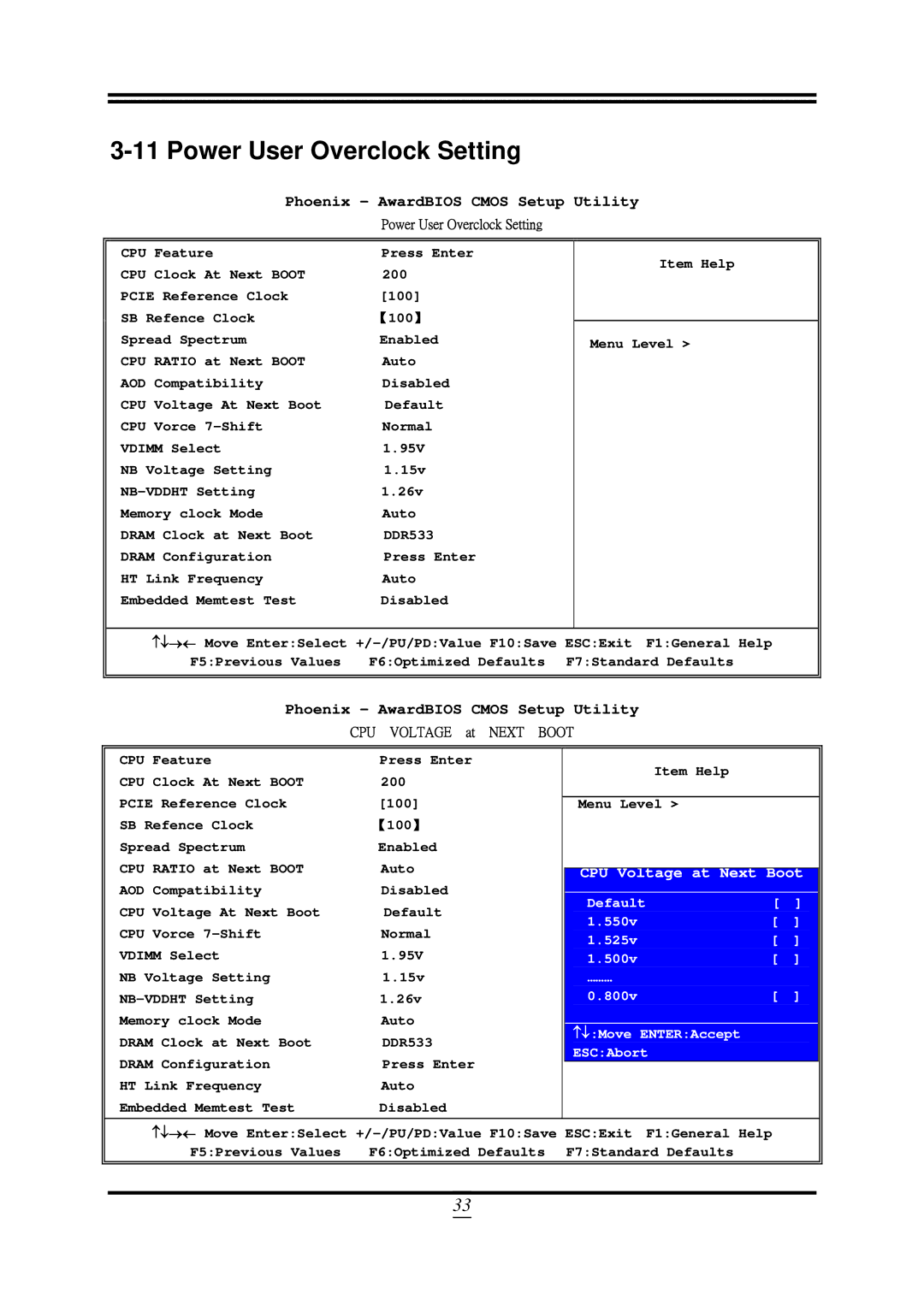 AMD 790GX, SB750 user manual Power User Overclock Setting, CPU Voltage at Next Boot 