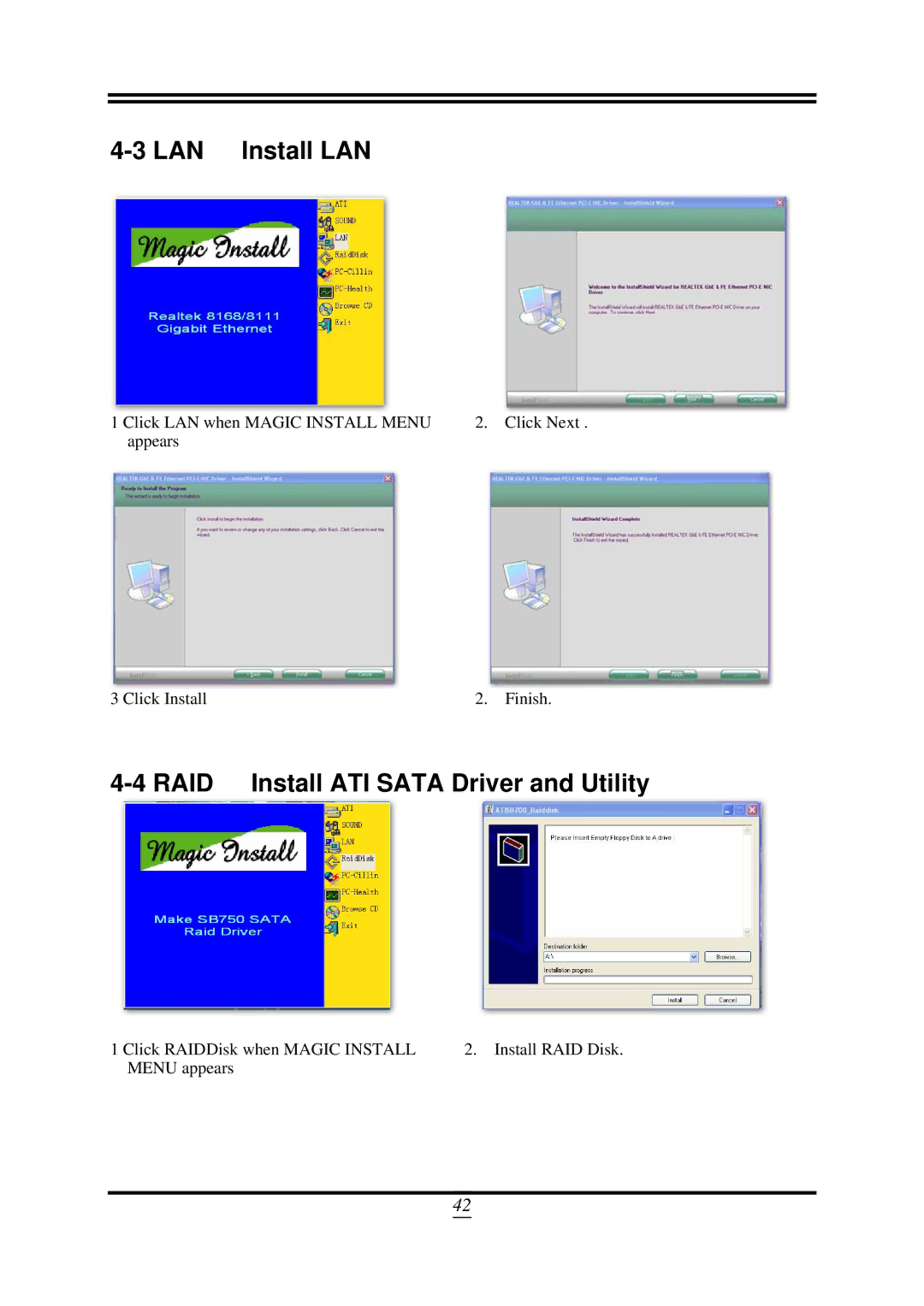 AMD SB750, 790GX user manual LAN Install LAN, RAID Install ATI Sata Driver and Utility 