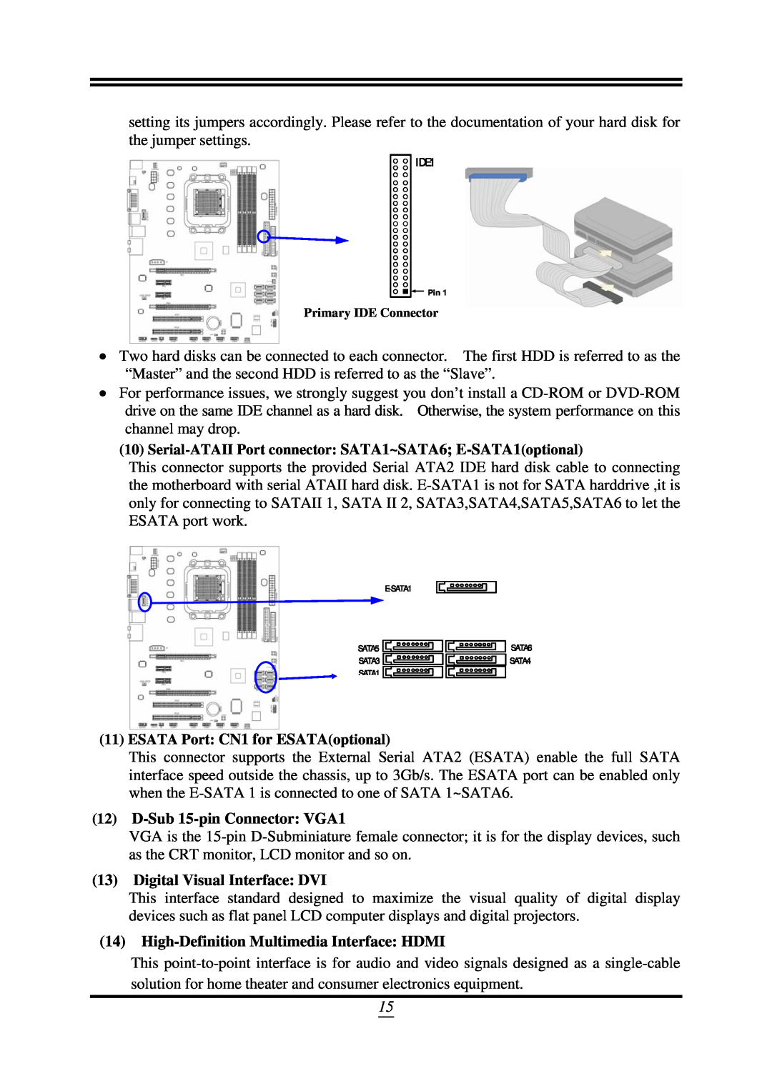 AMD 790GX, SB750 D-Sub 15-pin Connector VGA1, Digital Visual Interface DVI, High-Definition Multimedia Interface HDMI 