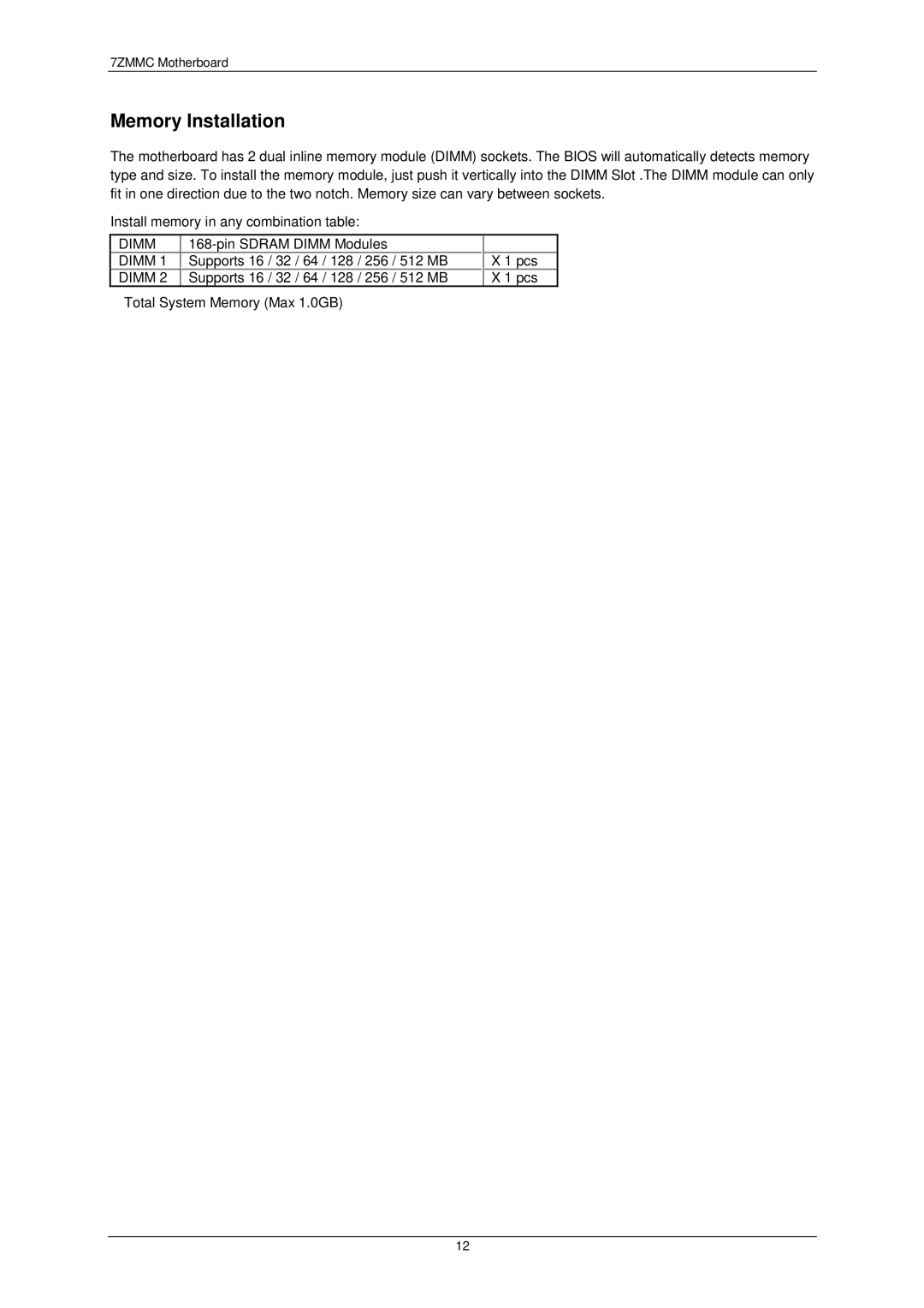 AMD 7ZMMC user manual Memory Installation 