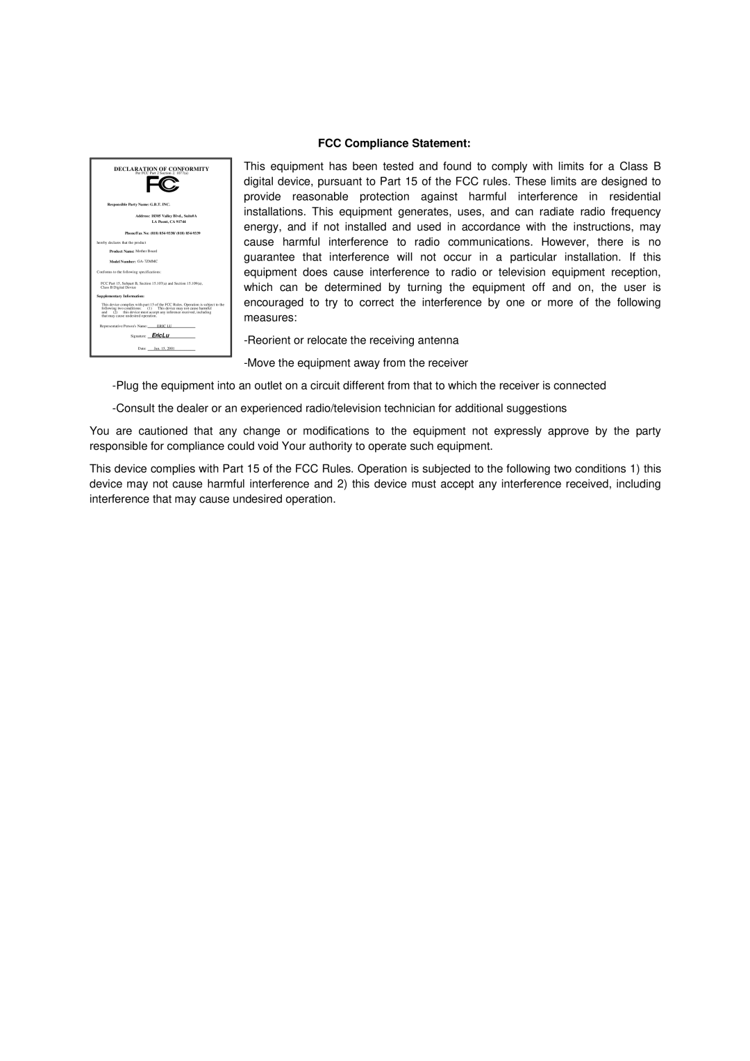 AMD 7ZMMC user manual FCC Compliance Statement 