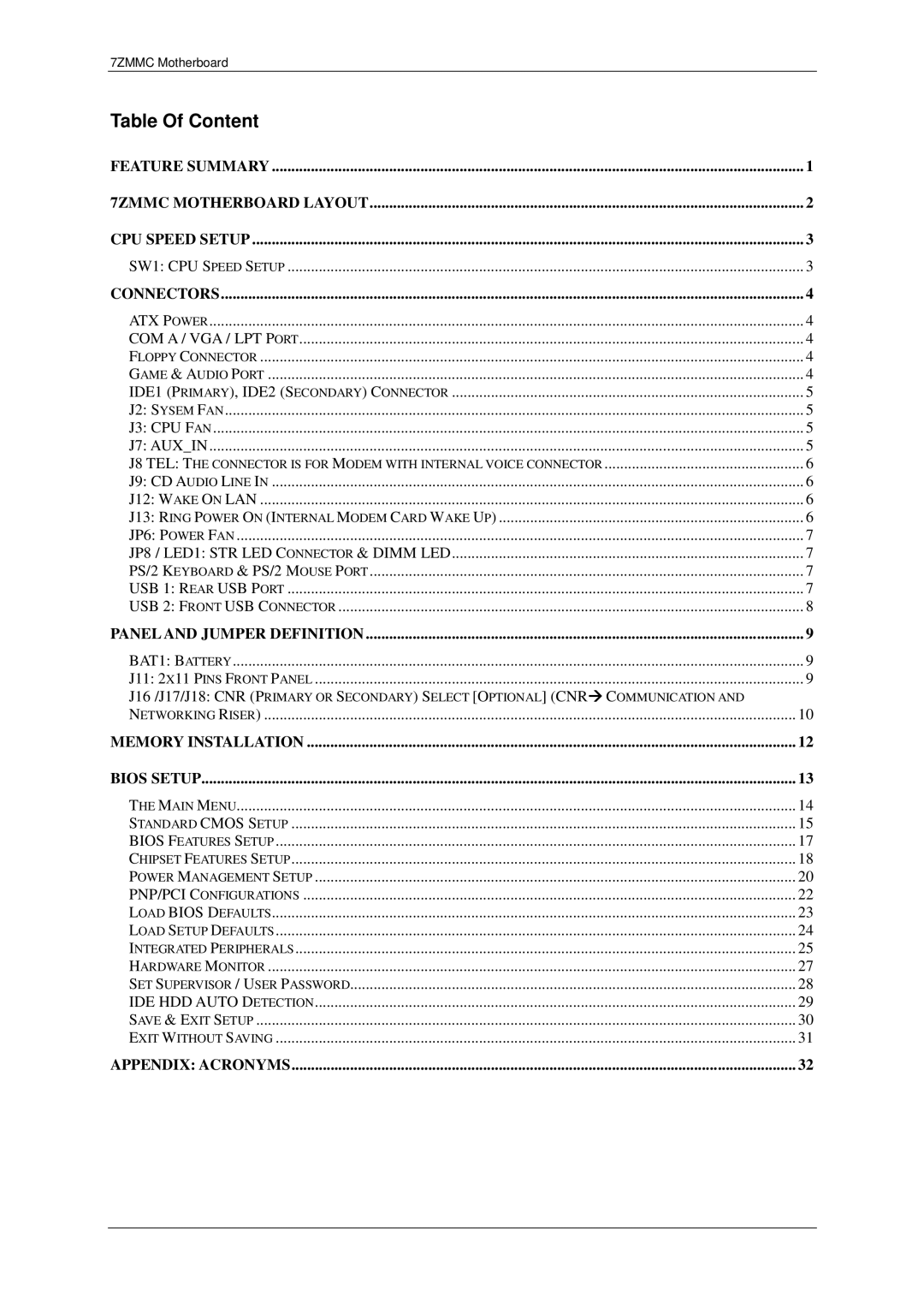 AMD 7ZMMC user manual Table Of Content, Connectors 