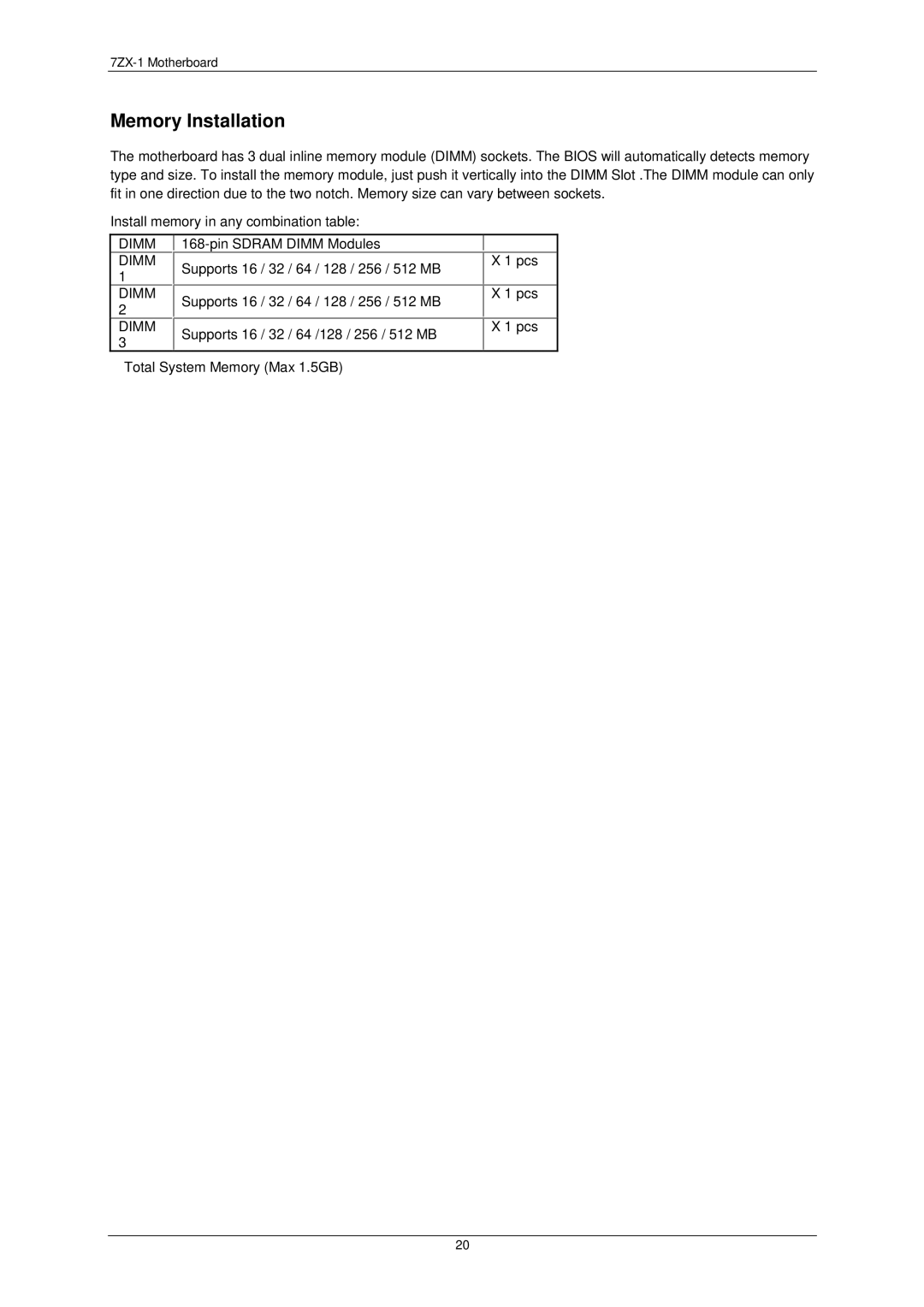 AMD 7ZX-1 user manual Memory Installation 