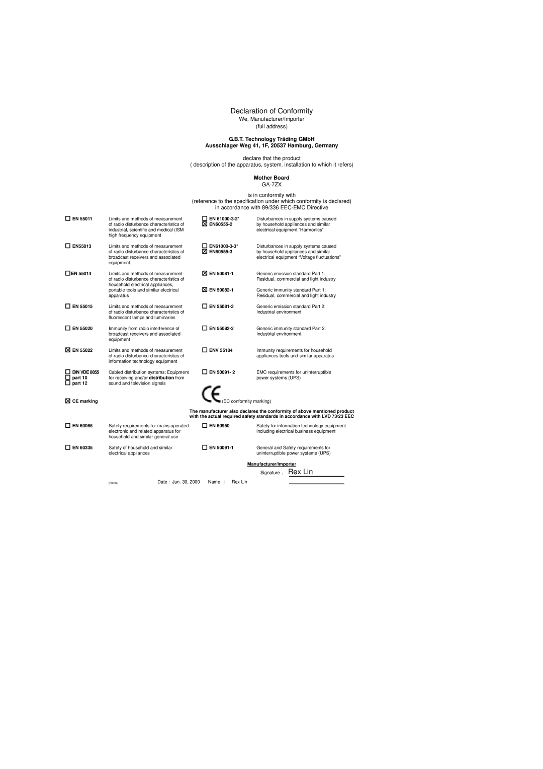 AMD 7ZX-1 user manual Declaration of Conformity 