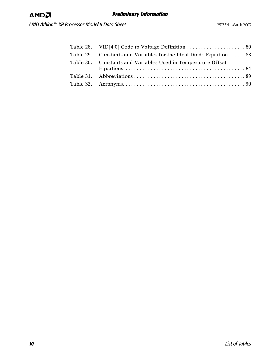 AMD 8 manual List of Tables 