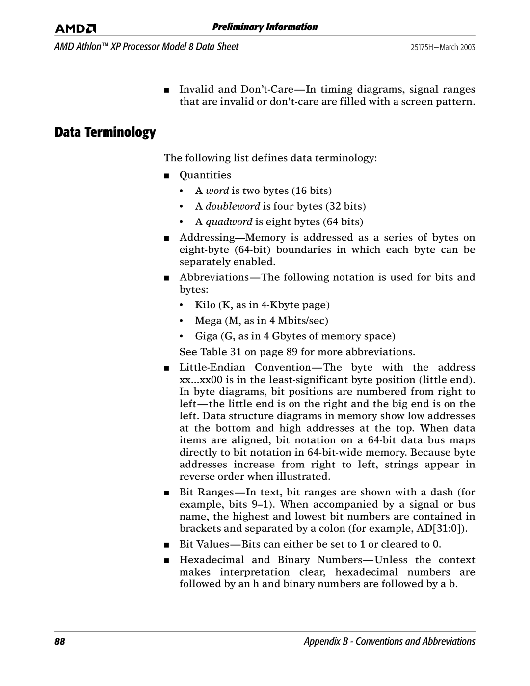 AMD 8 manual Data Terminology 