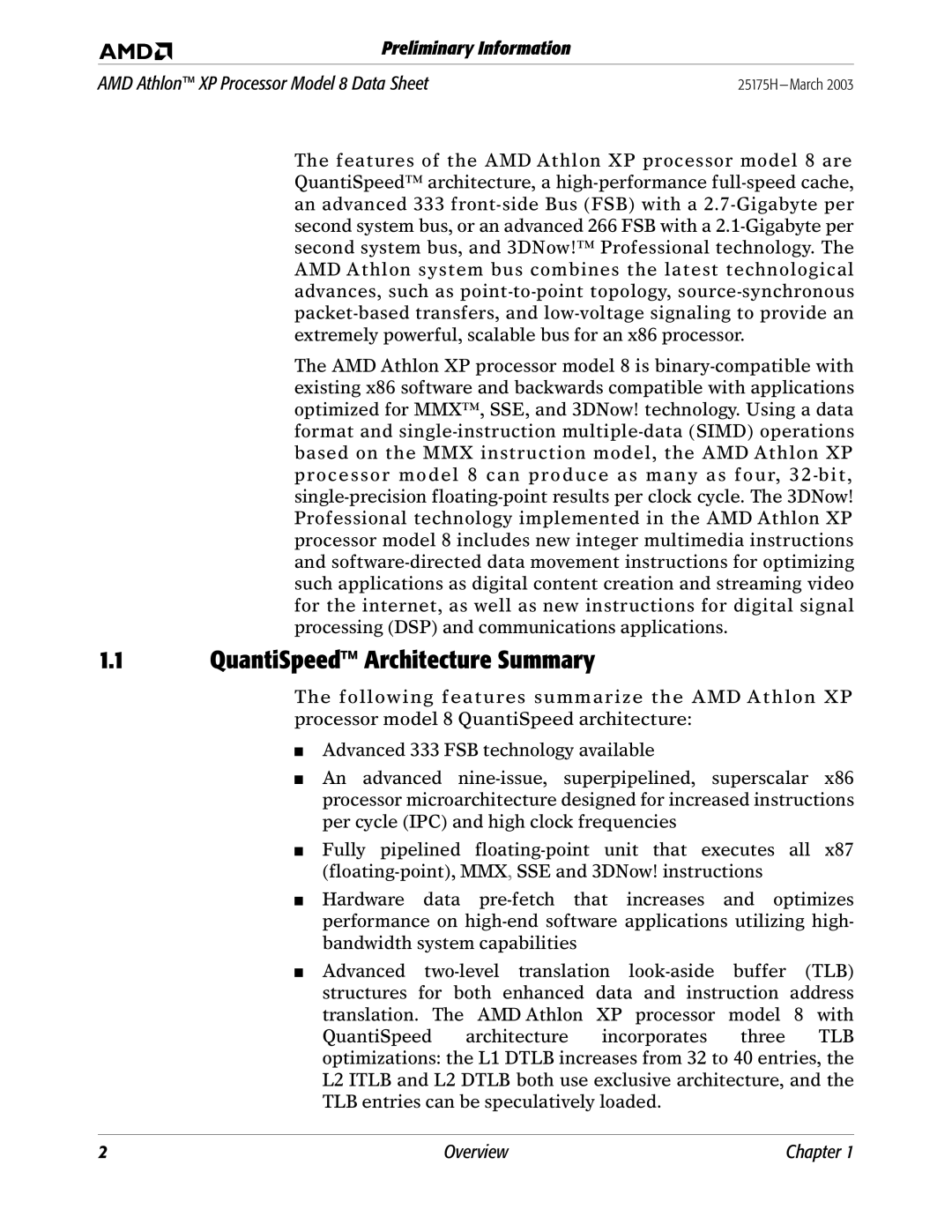 AMD 8 manual QuantiSpeed Architecture Summary 