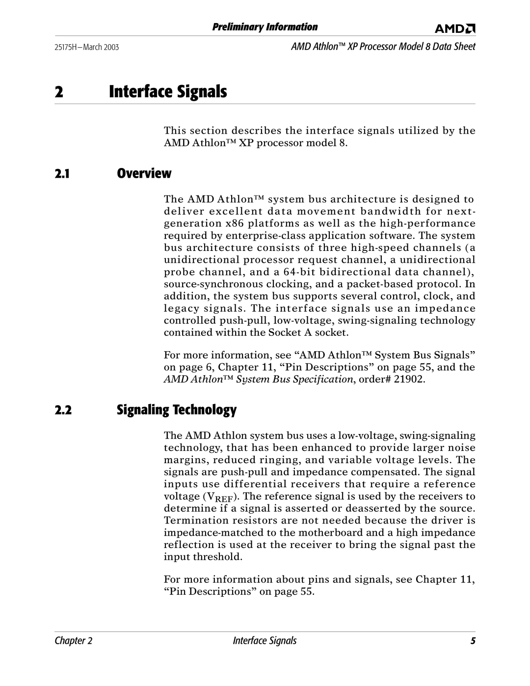 AMD 8 manual Interface Signals, Overview, Signaling Technology 