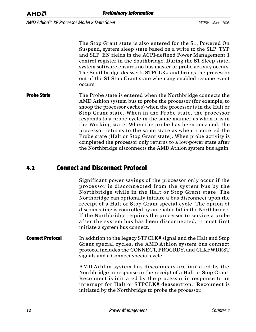 AMD 8 manual Connect and Disconnect Protocol, Probe State, Connect Protocol 