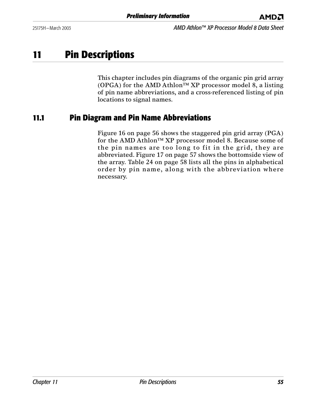 AMD 8 manual Pin Descriptions, Pin Diagram and Pin Name Abbreviations 