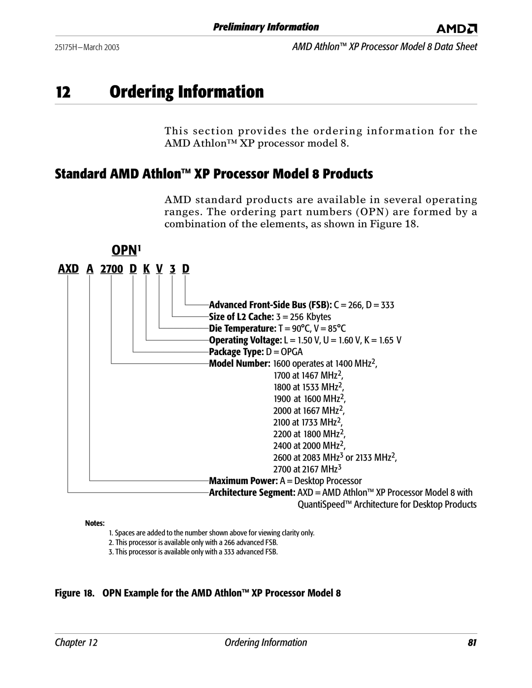 AMD manual Ordering Information, Standard AMD Athlon XP Processor Model 8 Products 