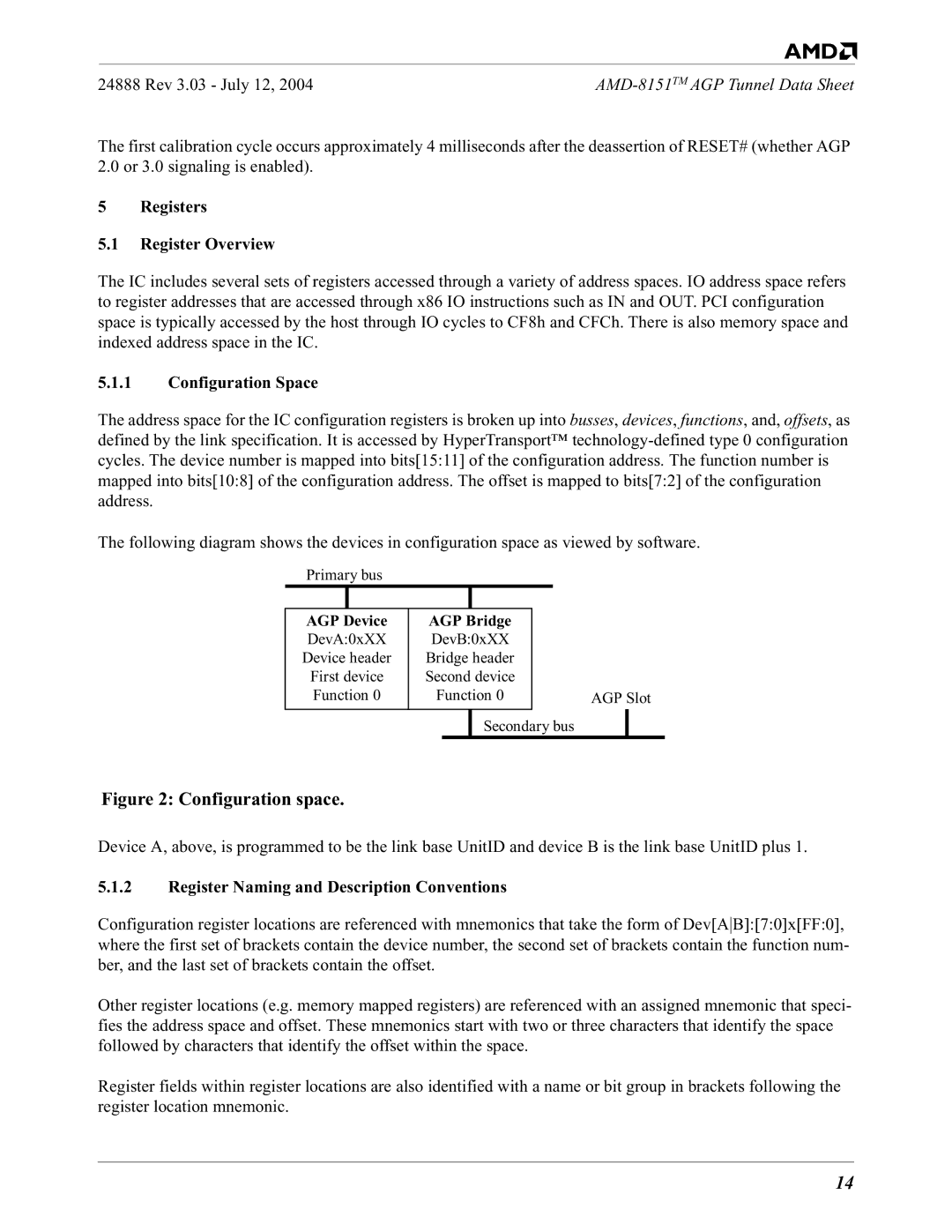 AMD 8151 specifications Registers Register Overview, Configuration Space, Register Naming and Description Conventions 