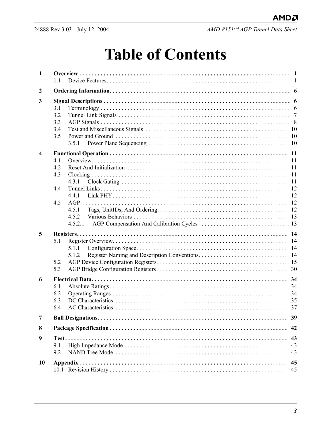 AMD 8151 specifications Table of Contents 