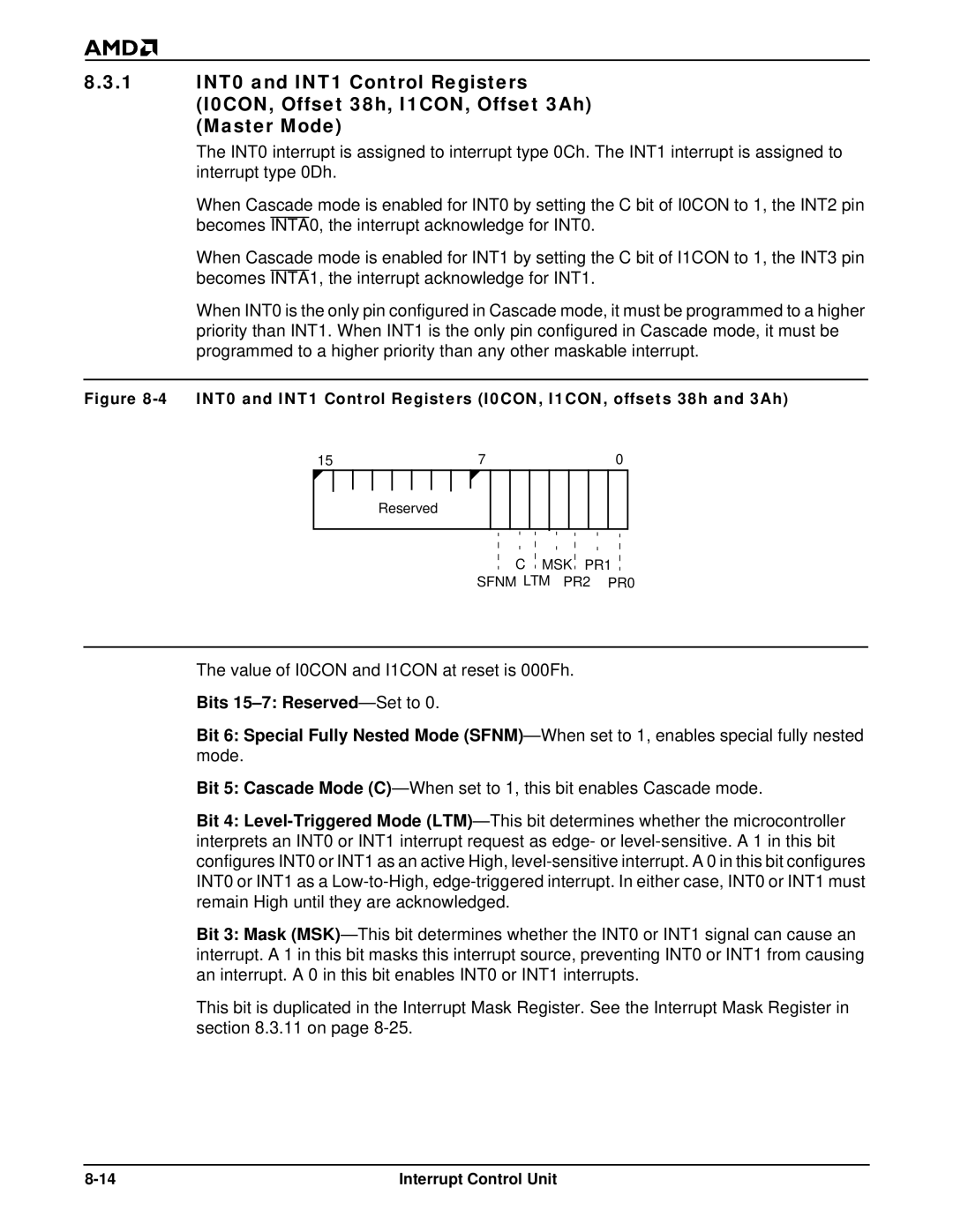 AMD Am186TMER, Am188TMER user manual Value of I0CON and I1CON at reset is 000Fh 