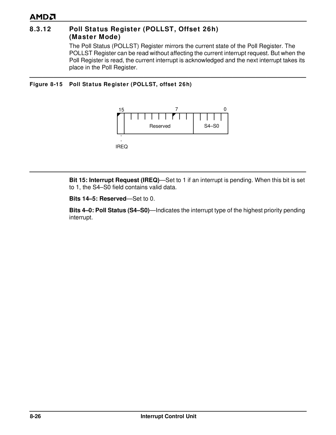 AMD Am186TMER, Am188TMER user manual Poll Status Register POLLST, Offset 26h Master Mode, Bits 14-5 Reserved -Set to 