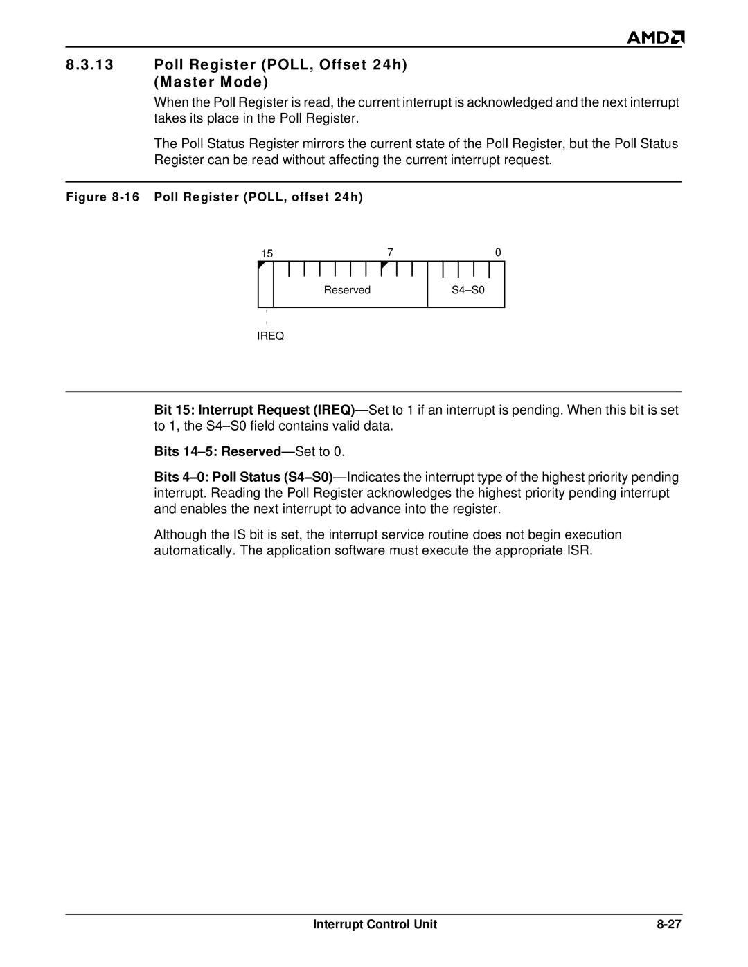 AMD Am188TMER, Am186TMER user manual Poll Register POLL, Offset 24h Master Mode, Poll Register POLL, offset 24h 