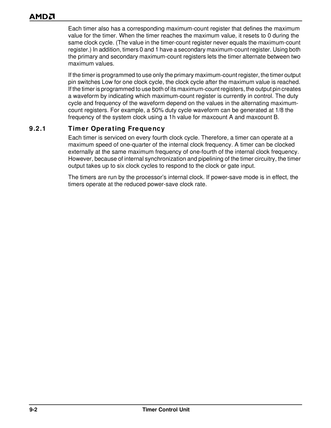 AMD Am186TMER, Am188TMER user manual Timer Operating Frequency 