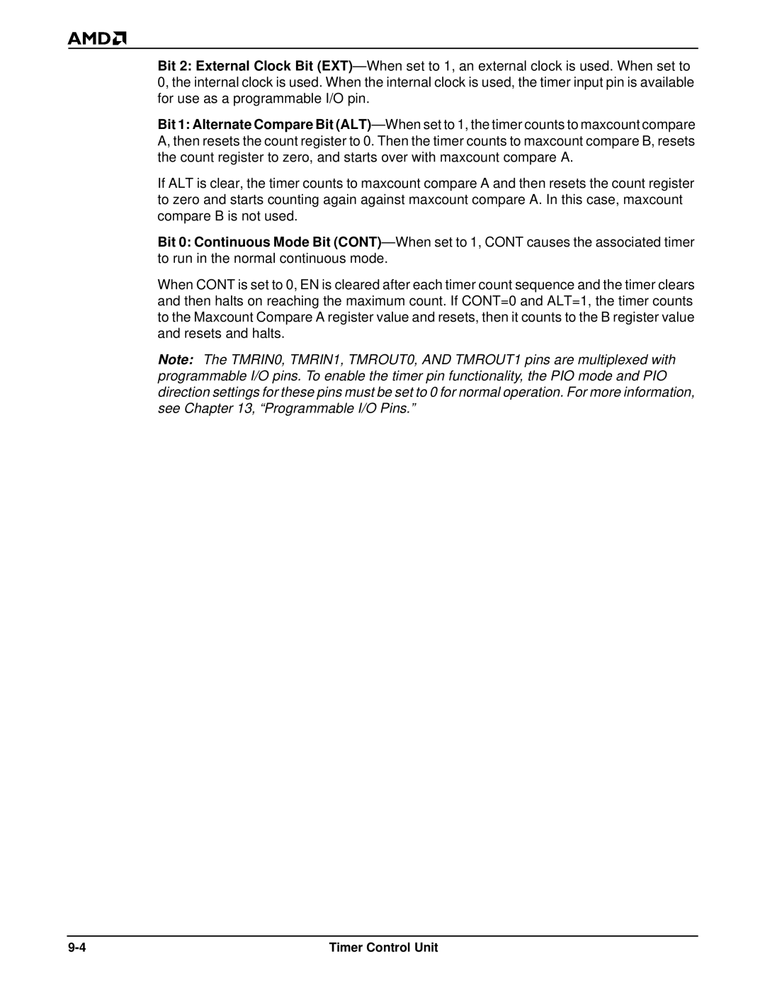 AMD Am186TMER, Am188TMER user manual Timer Control Unit 