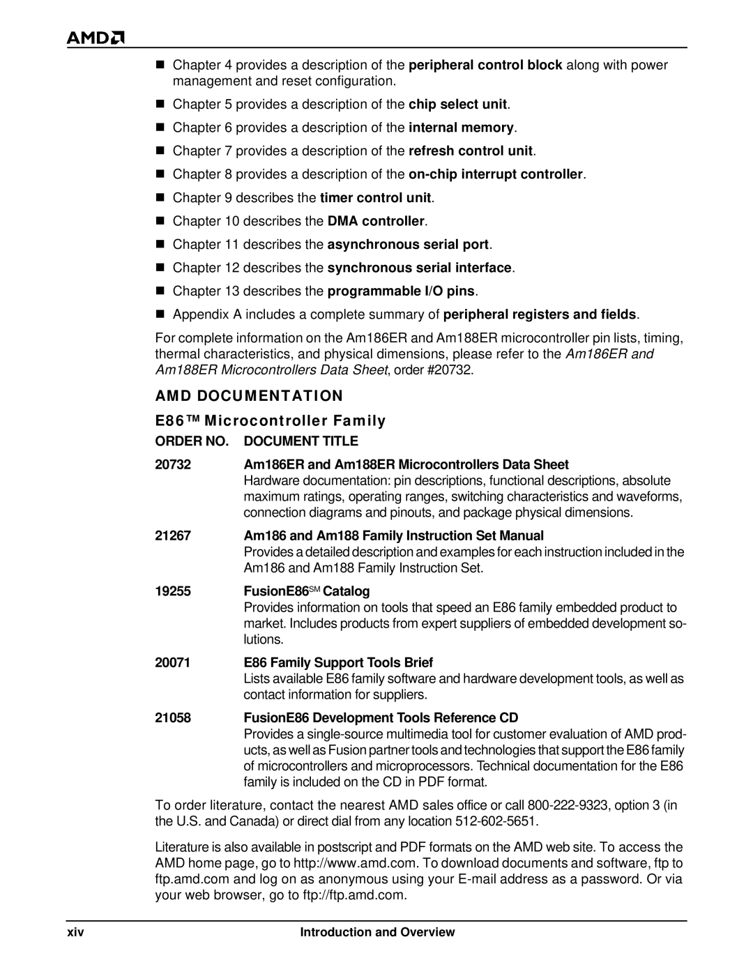 AMD Am186TMER, Am188TMER user manual AMD Documentation, E86 Microcontroller Family 