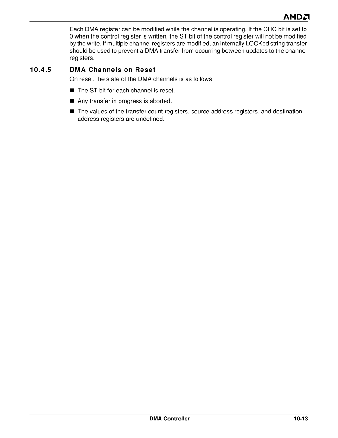 AMD Am188TMER, Am186TMER user manual DMA Channels on Reset, DMA Controller 10-13 