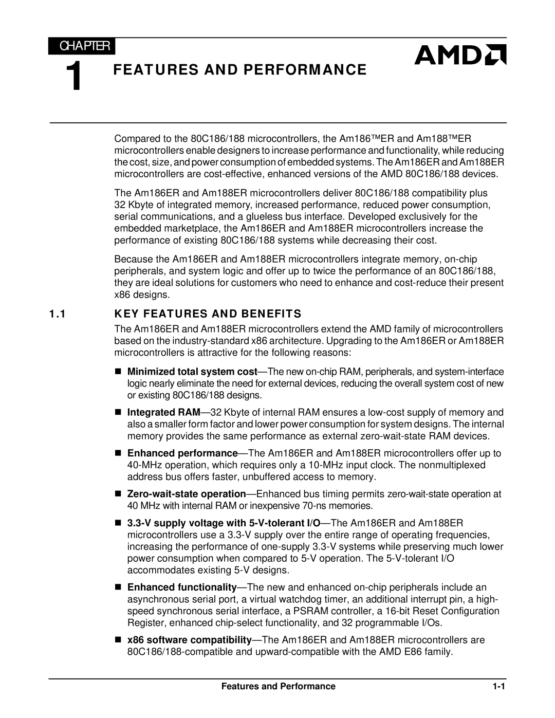 AMD Am188TMER, Am186TMER user manual Features and Performance, KEY Features and Benefits 