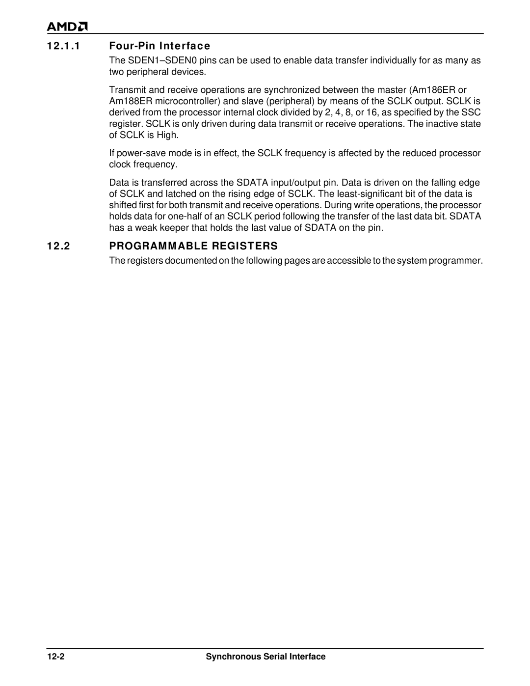 AMD Am186TMER, Am188TMER user manual Four-Pin Interface, Synchronous Serial Interface 