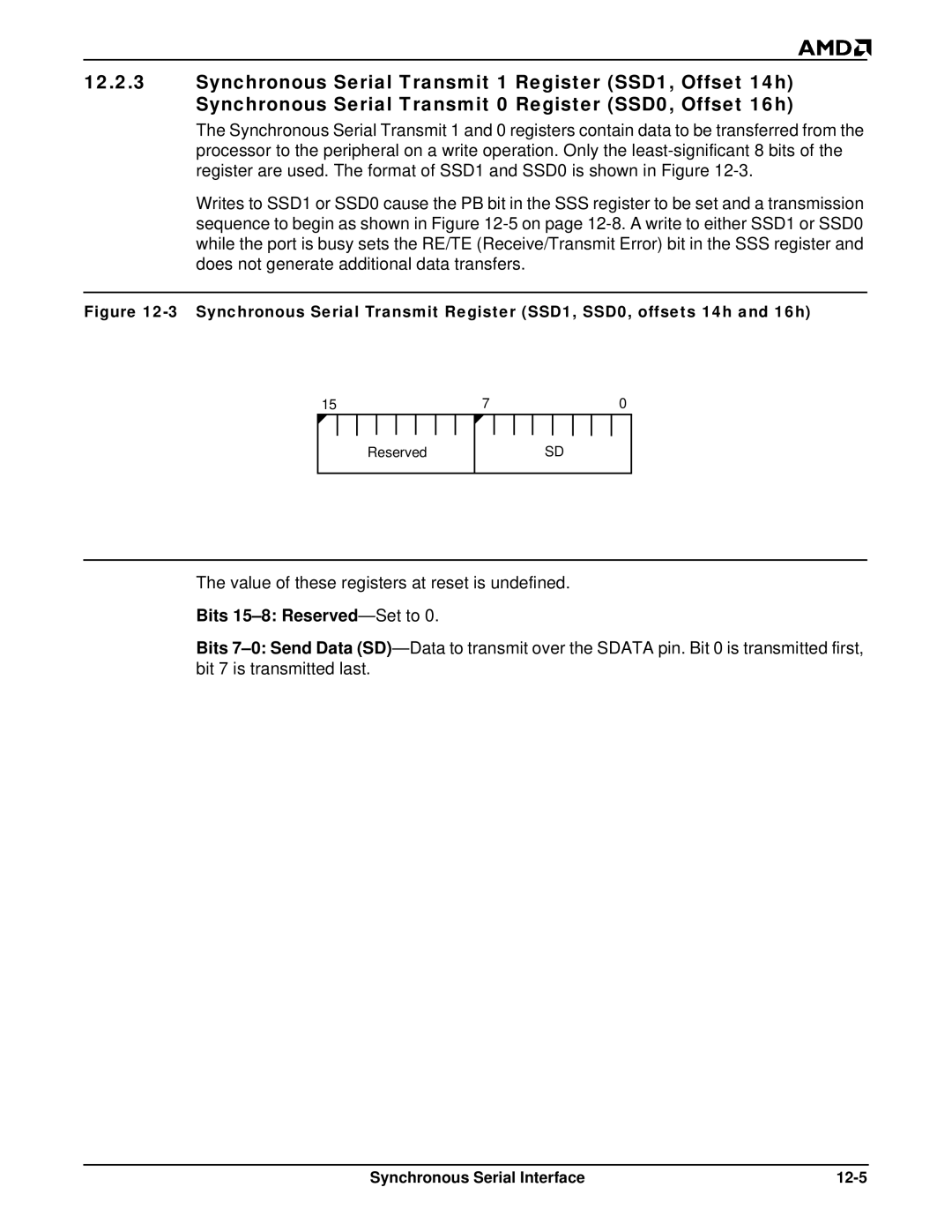 AMD Am188TMER, Am186TMER user manual Bits 15-8 Reserved -Set to, Synchronous Serial Interface 12-5 