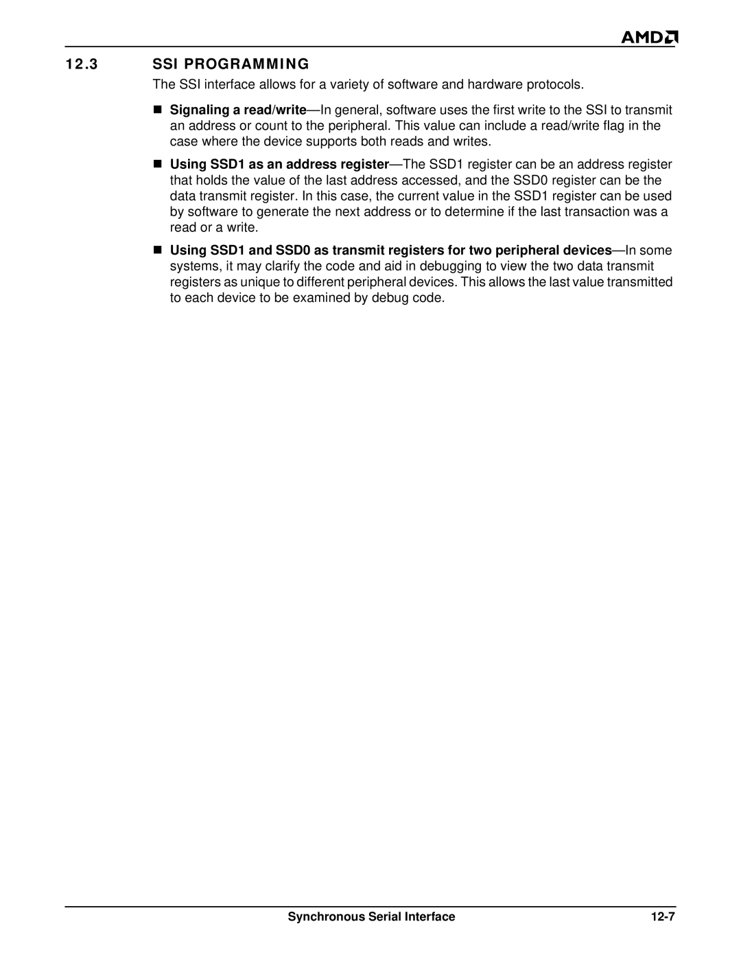 AMD Am188TMER, Am186TMER user manual SSI Programming, Synchronous Serial Interface 12-7 